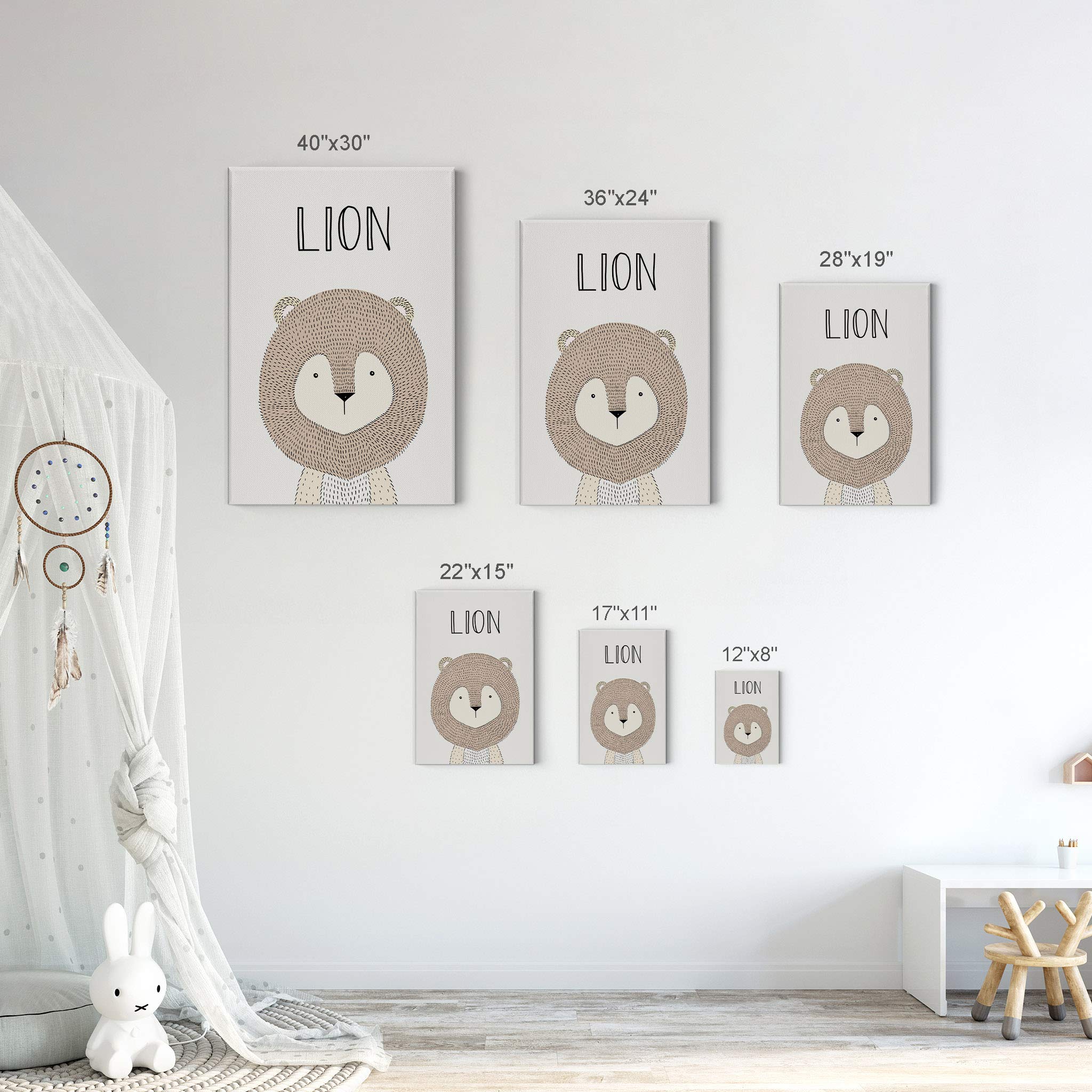 Lion Canvas Wall Art for Kids Room - 40x30 Inch Smile Art Design Painting with Cream Background, Nursery & Baby Room Decor - Handmade in USA | Perfect for Playrooms, Bedrooms & Gifts