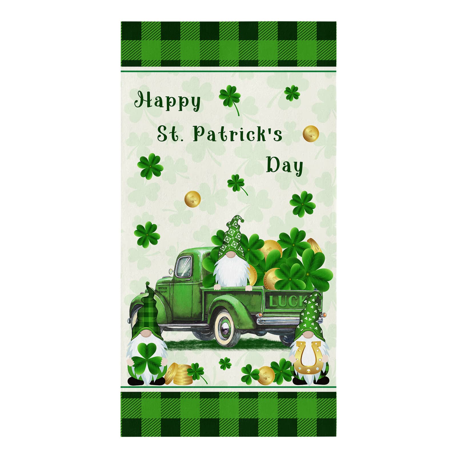 St. Patrick's Day Kitchen Towels - Green Truck with Lucky Gnome Shamrock Design | 18x28 Inch Absorbent Reusable Dish Towels, Tea Towels & Bar Towels | Perfect for Holiday Decor, Dish Drying & Bar Cleaning