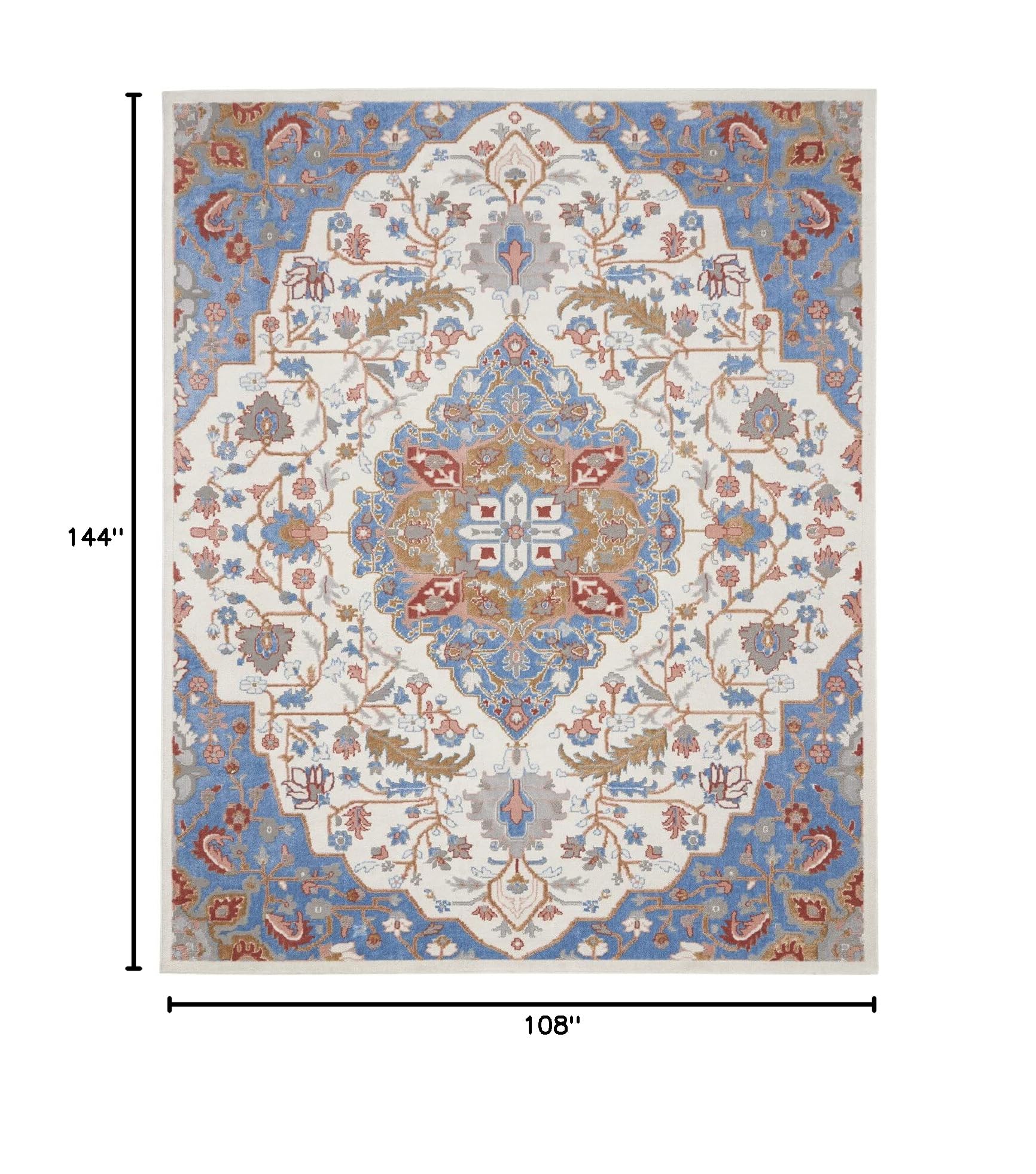 Nourison Elation Floral Ivory Blue 9' x 12' Area Rug - Easy-Cleaning, Non-Shedding, Stain Resistant - Perfect for Bedroom, Living Room, Dining Room & Kitchen Decor (9x12) - Adds Elegance to Home, Office or Wedding Venue