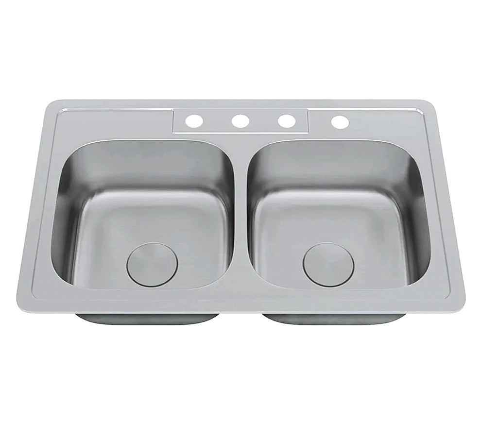 Allora USA TOP 3319 8 D Top Mount Double Bowl Stainless Steel Kitchen Sink - Perfect for Modern Kitchens & Busy Home Chefs