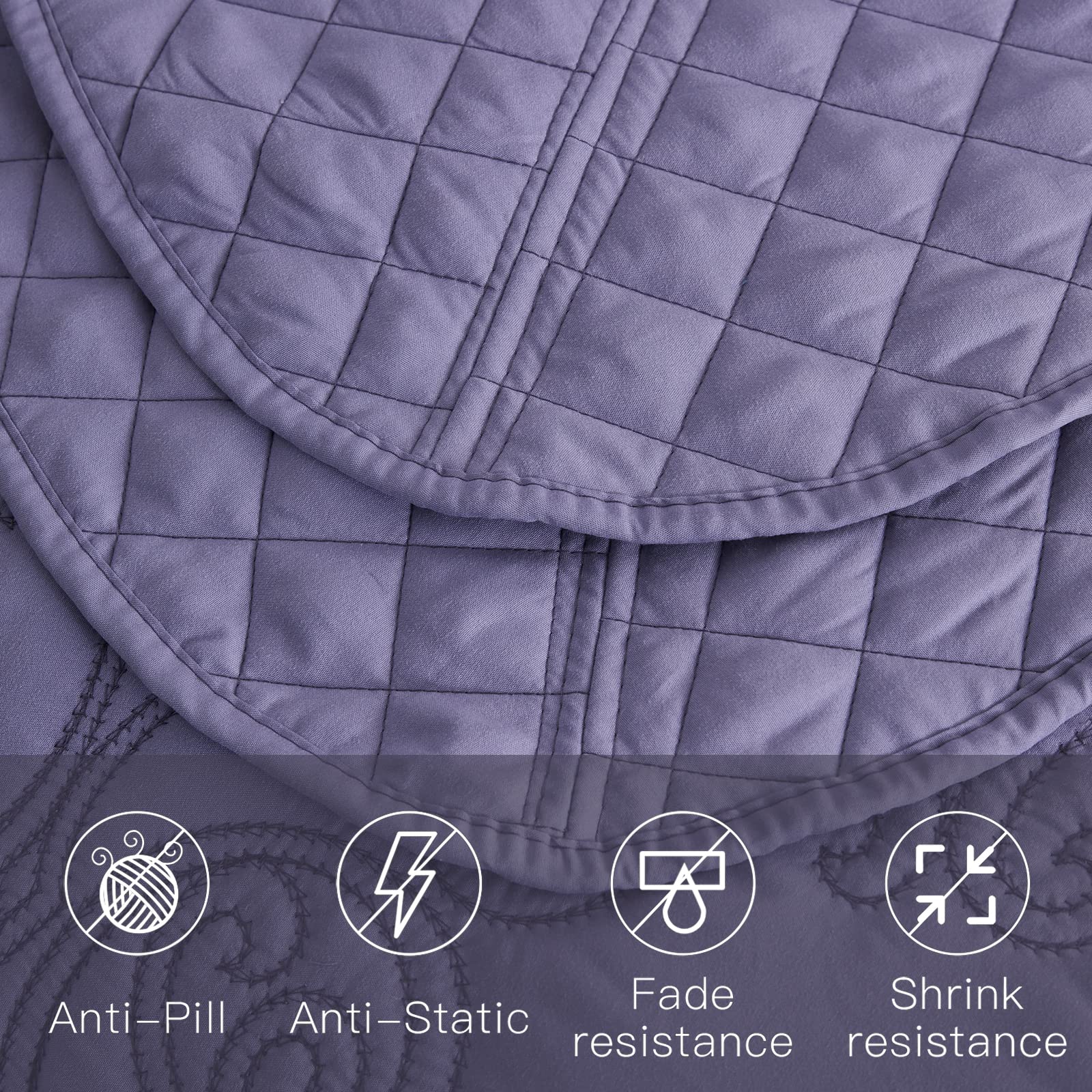 Luxury Oversized King Size Bedspread Coverlet Set - Lightweight Reversible 4-Piece Bedding with Damask Paisley Pattern - Beautiful Stitching - Perfect for Master Bedroom, Guest Room or Dorm Decor (King, Lavender)