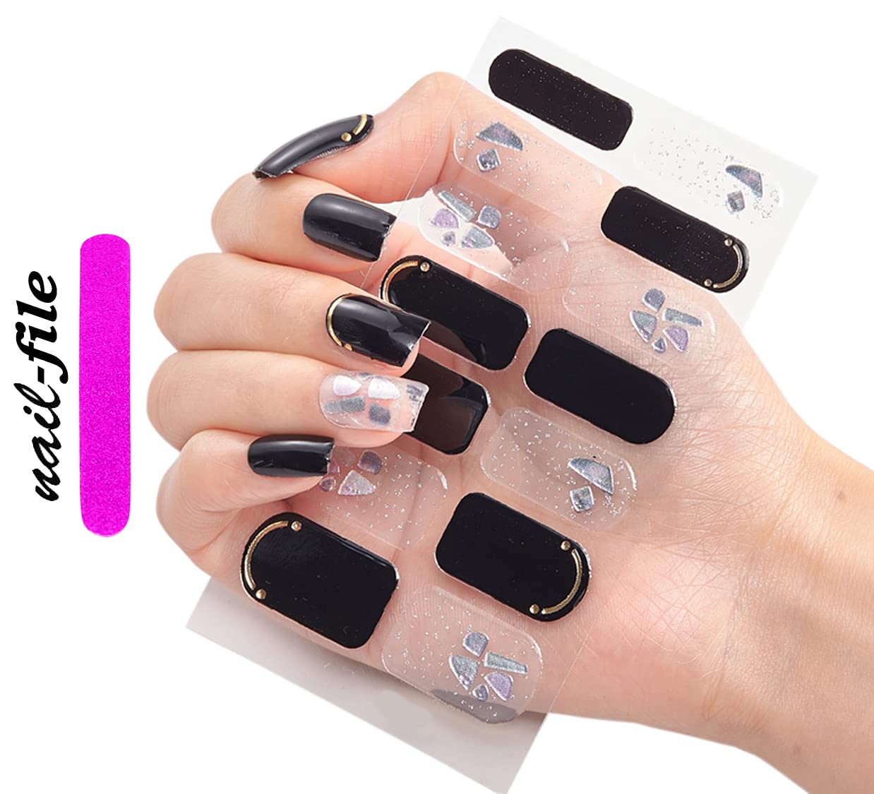 3D Nail Stickers for Women & Girls - Waterproof Glitter Luxury Nail Art Extension - DIY Self-Adhesive Peel Off Fake Nails (14 Pieces, DQ3-29) - Perfect for Parties, Weddings & Everyday Nail Decoration