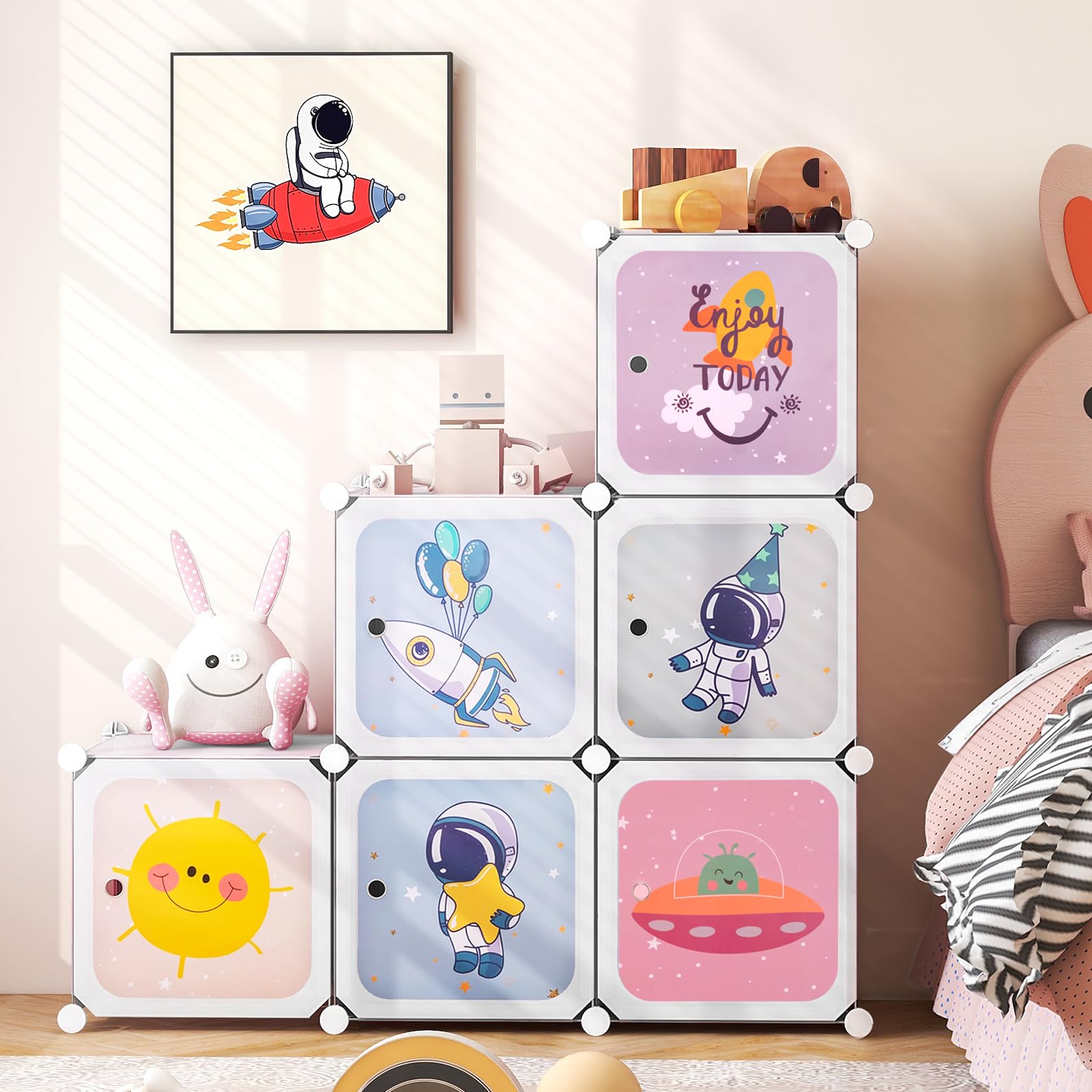 INFANS Kids Wardrobe & Closet Organizer - Portable Baby Dresser with 12 Storage Cubes & 2 Hanging Sections for Nursery, Bedroom - White Children's Clothes Storage Cabinet (Perfect for Small Spaces & Shared Kids Rooms)