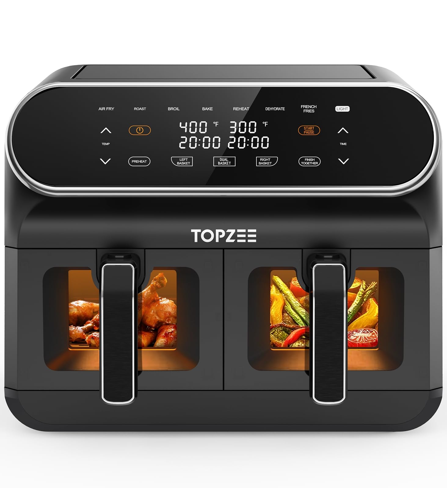 8-QT Large Air Fryer with Dual Basket - Nonstick Dishwasher Safe, Preheat Function for Air Frying, Roasting, Baking & Dehydrating | Easy View Windows & 2 Independent 4 QT Baskets | Perfect for Family Meals, Healthy Cooking & Meal Prep - Black