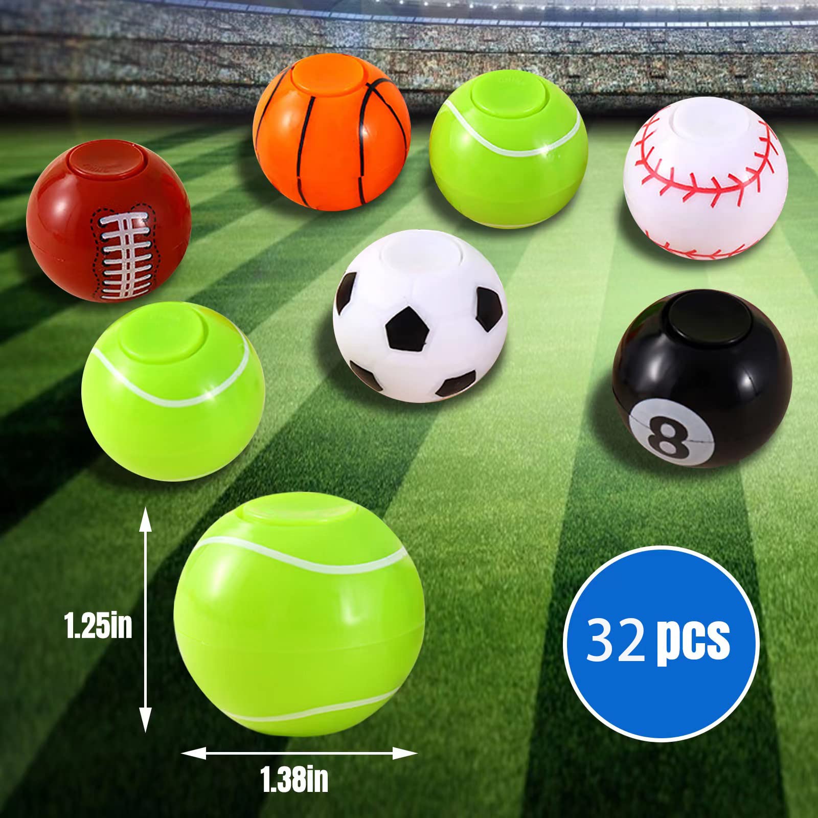 32 PCS Mini Fidget Spinners & Sports Balls Toys for Kids Ages 4-8 - Party Favors, Classroom Prizes, Easter Basket Stuffers - Perfect for Goodie Bags, Treasure Boxes, Birthday Parties & Sensory Play