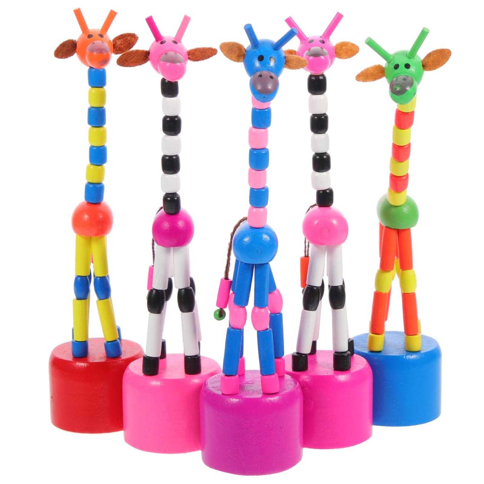 STOBOK 5Pcs Wooden Giraffe Finger Puppets - Colorful Cartoon Animal Thumb Push Toys for Kids & Toddlers, Fun Party Favors & Educational Play (Random Styles) | Perfect for Storytelling, Classroom Activities & Birthday Gifts