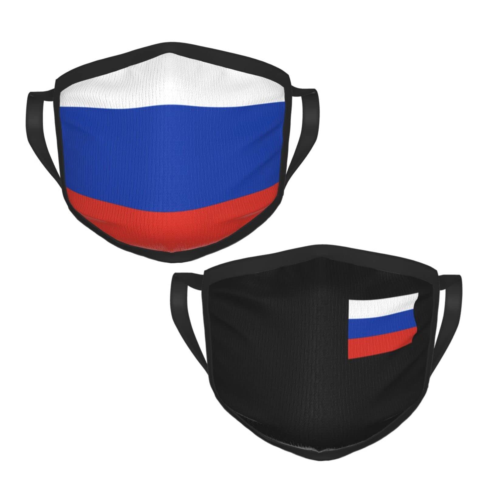 Russian Flag Pattern Face Mask - 2 Pack Reusable Washable Balaclava & Bandana for Men & Women - Black - Perfect for Outdoor Sports, Cycling & Cold Weather Protection