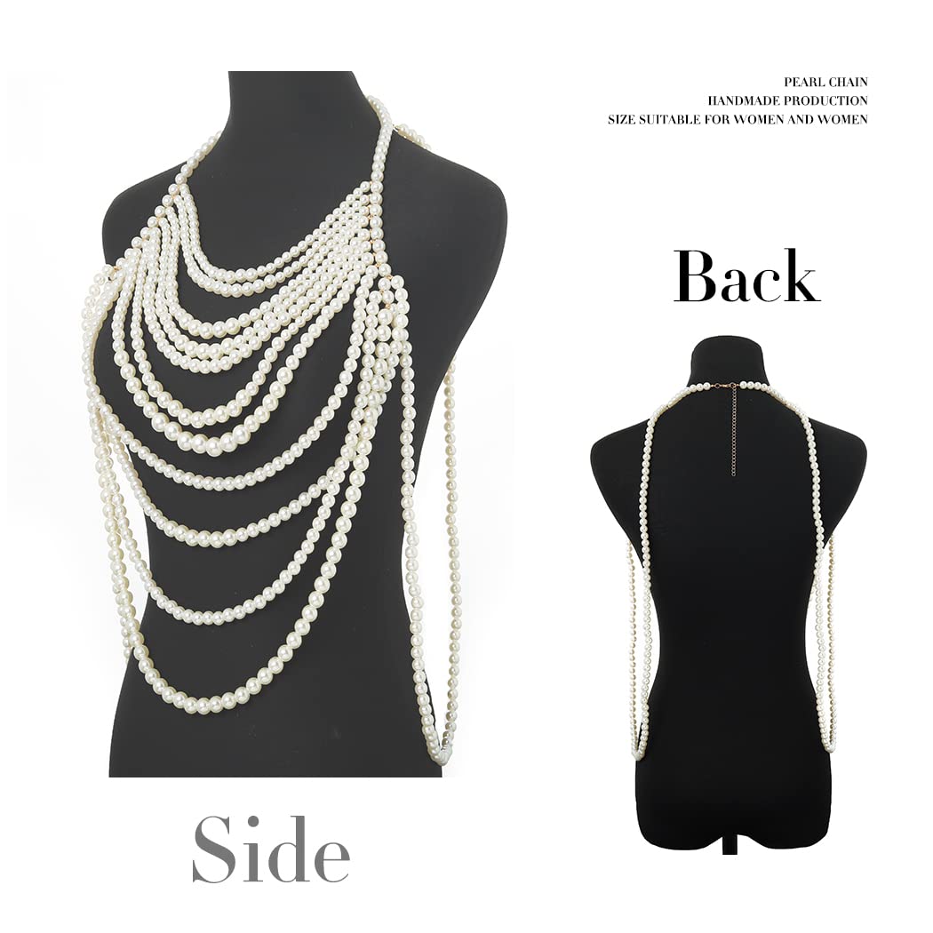 Elegant Pearl Body Chain Jewelry - Long Pearl Necklace for Women, Sexy Bra Body Chain for Summer Beach, Rave & Nightclub Party | Tassel Body Chain-1 | Perfect for Boho Fashion, Music Festivals & Bridal Accessories