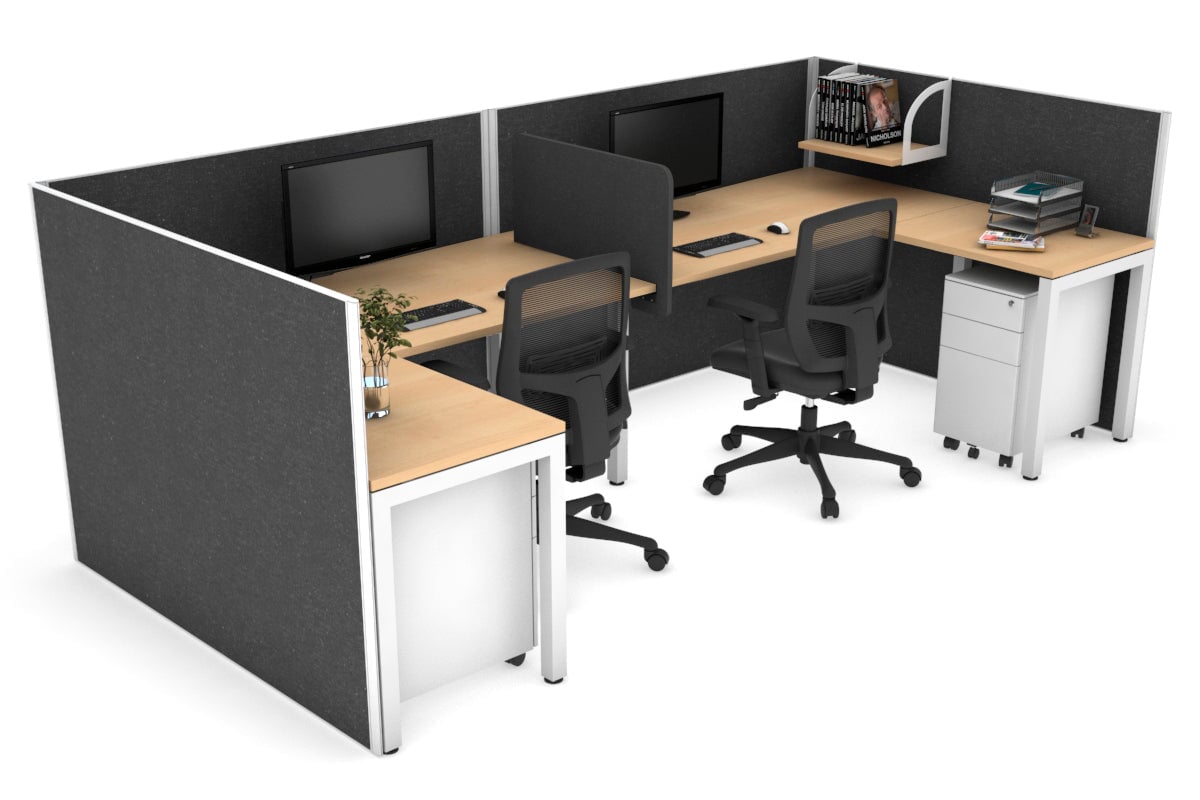 Quadro Square Legs 2-Person Corner Workstation - U-Shaped White Frame Office Desk [1800L x 1800W with Cable Management] - Perfect for Home Office & Collaborative Workspaces
