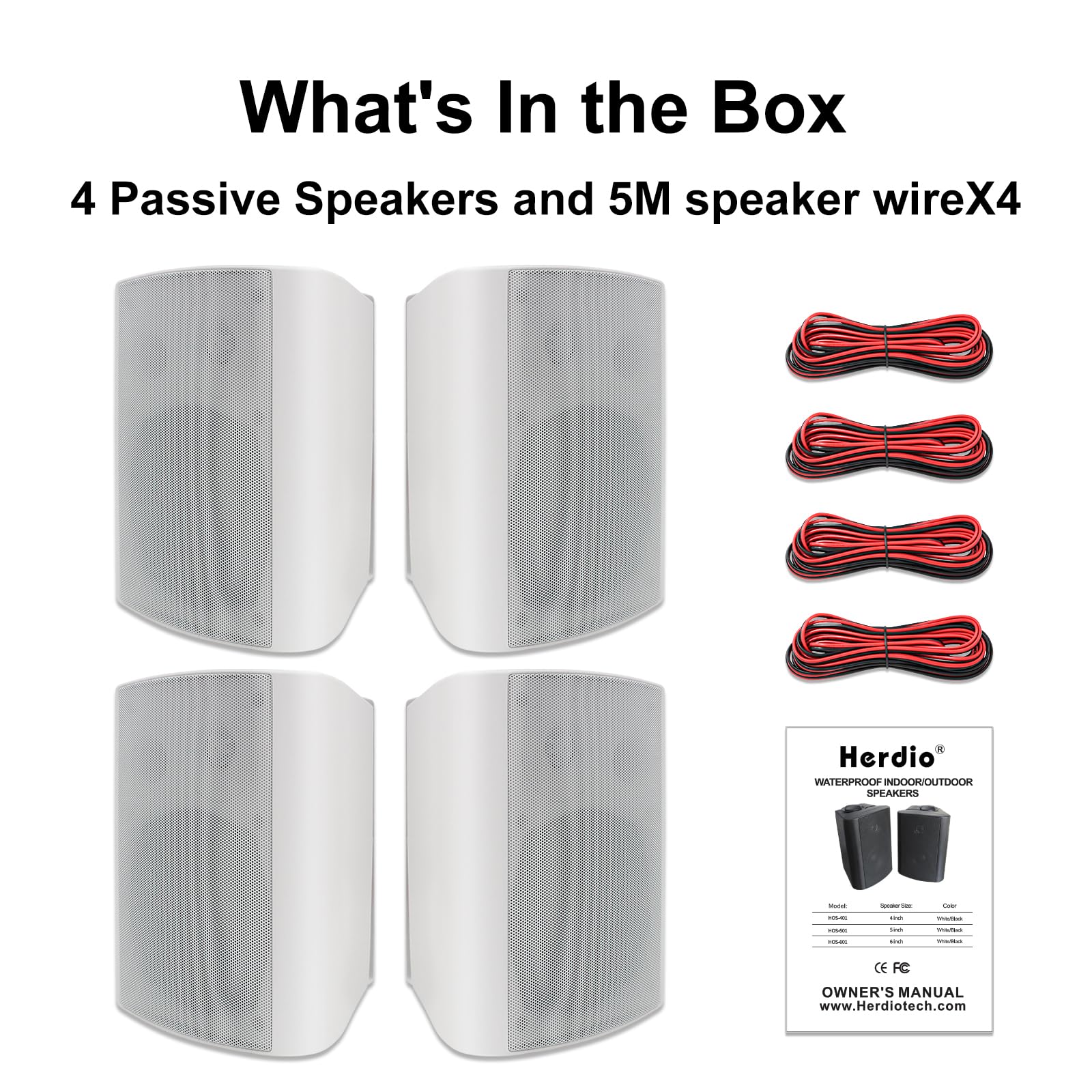 STUDIOFINIX 5.25 Inch 600W Waterproof Outdoor Speakers - 2 Pairs White Wired Passive Wall Mount Speakers for Patio, Garage, Home Theater, Backyard, Pool Party & Outdoor Entertainment