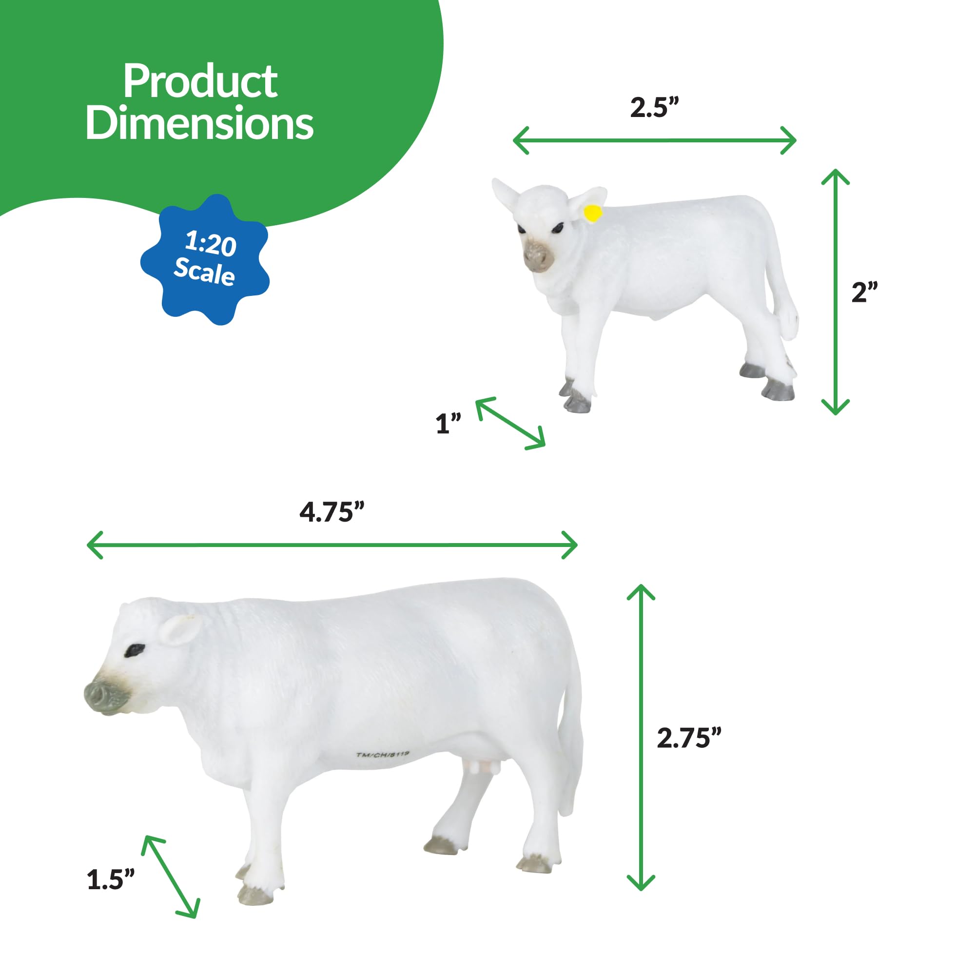 Big Country Toys Charolais Cow & Calf - 1:20 Scale Farm Animal Figures - Hand-Painted Collectible Farm Toys for Kids & Adults - Perfect for Farm Dioramas, Educational Play & Toy Collections