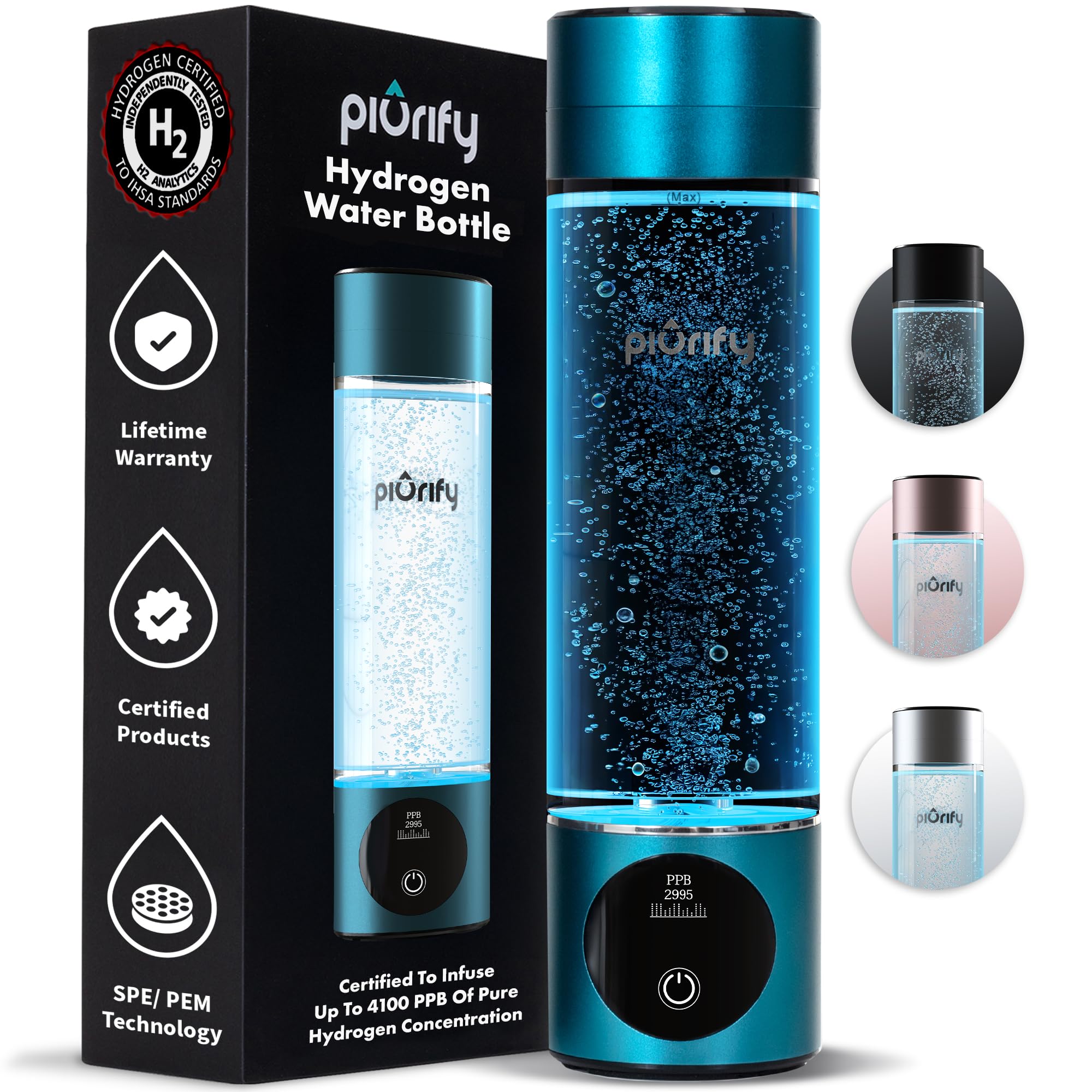 Premium Hydrogen Water Bottle Generator - 4100+ PPB H2 Concentration with SPE/PEM Technology - Certified Portable Hydrogen Infuser for Athletic Performance & Hydration - 6-Hour Hydrogen Retention - Ideal for Gym, Travel & Daily Wellness Routine