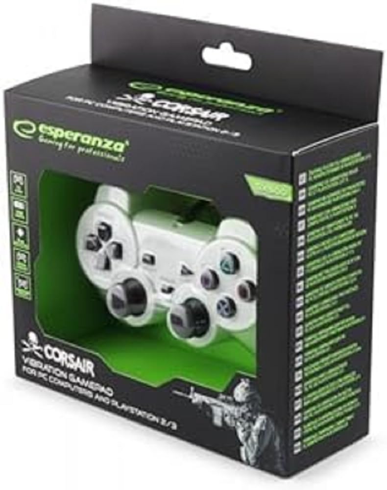 ESPERANZA EGG106W CORSAIR Vibration Gamepad for PC, PS2, PS3 - Ergonomic Gaming Controller with Dual Shock for Enhanced Gameplay Experience | Perfect for Racing, Fighting, and Action Games