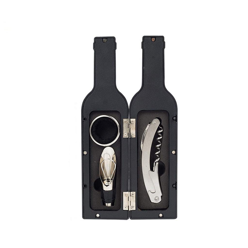 Premium 3-Piece Wine Bottle Opener Set with Corkscrew and Bottle-Shaped Holder - Black (6cm) - Perfect for Home Bars, Parties, and Gifts