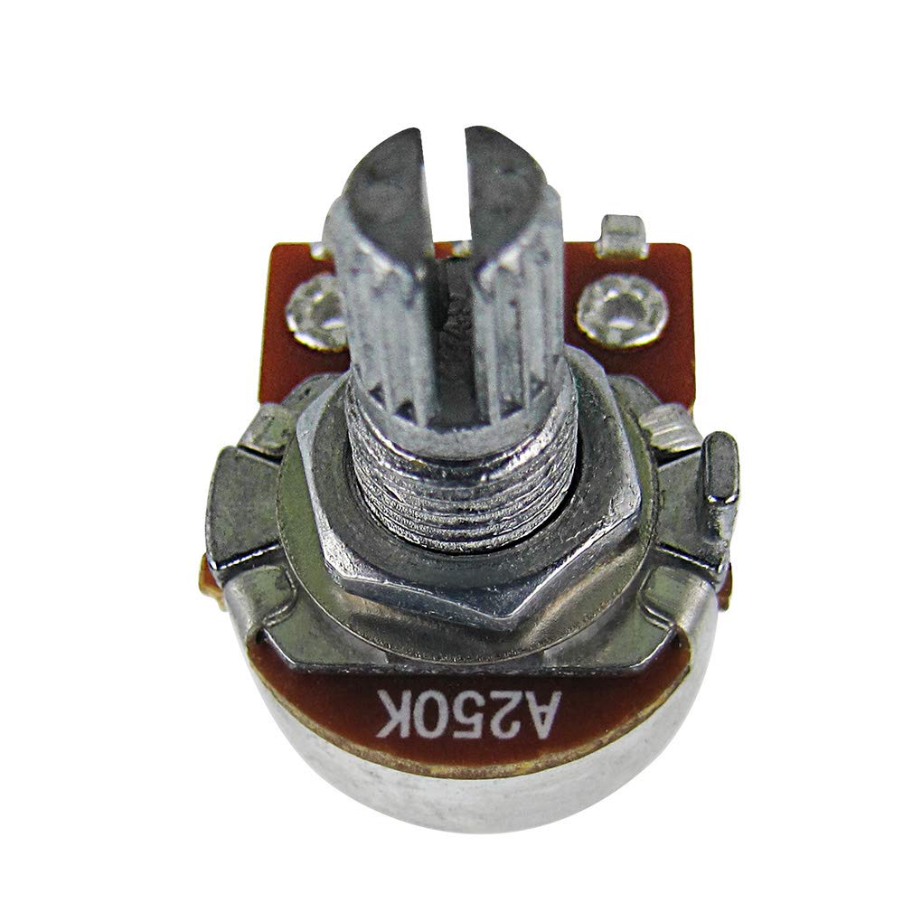 FLEOR 4pcs A250K Guitar Potentiometers - Small Size Knurled Split Shaft Audio Taper for Electric Guitar, Bass & DIY Audio Projects - Perfect for Volume/Tone Control & Amp Modifications