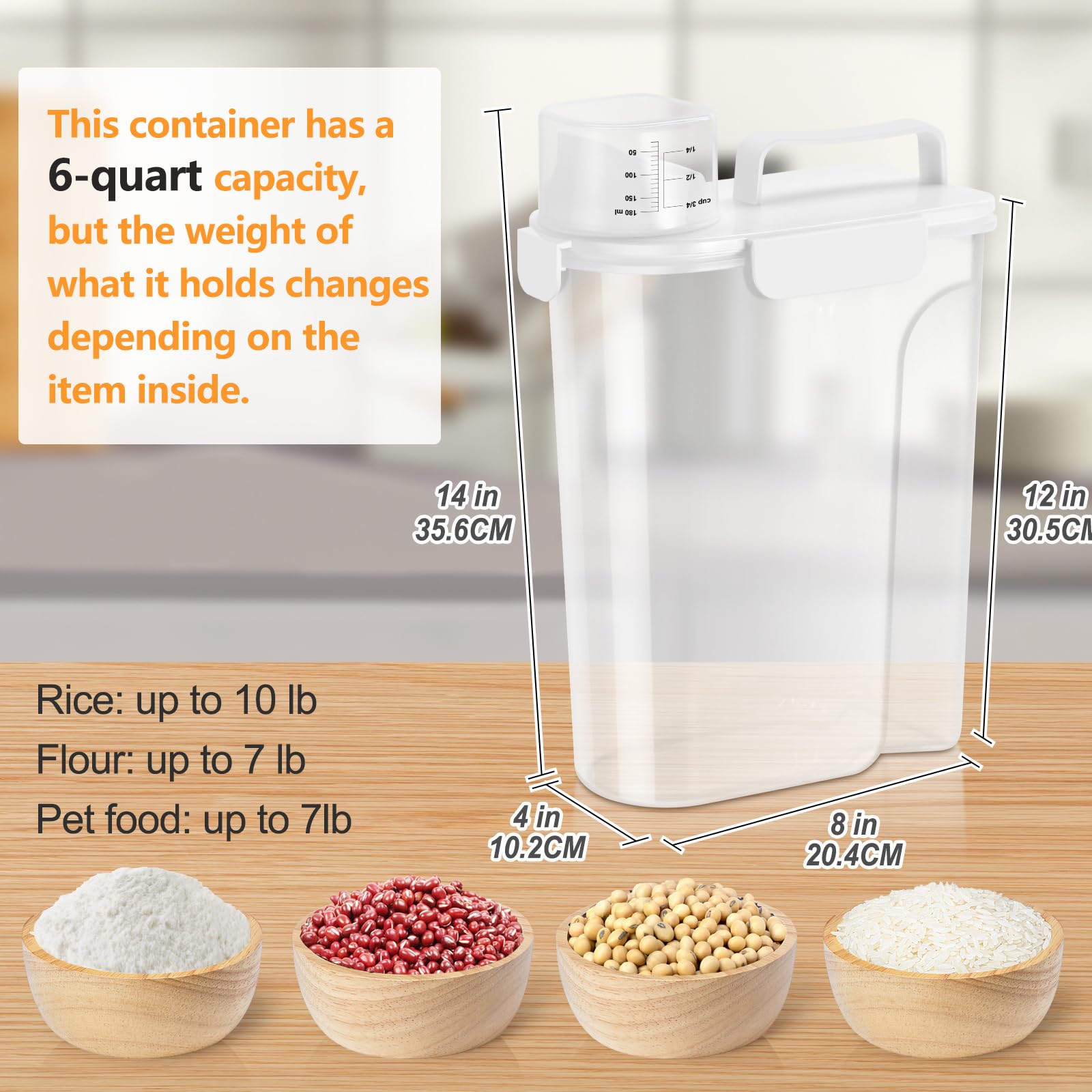 10Lbs Airtight Rice Container with Brush - Kitchen & Pantry Storage for Cereal, Pet Food