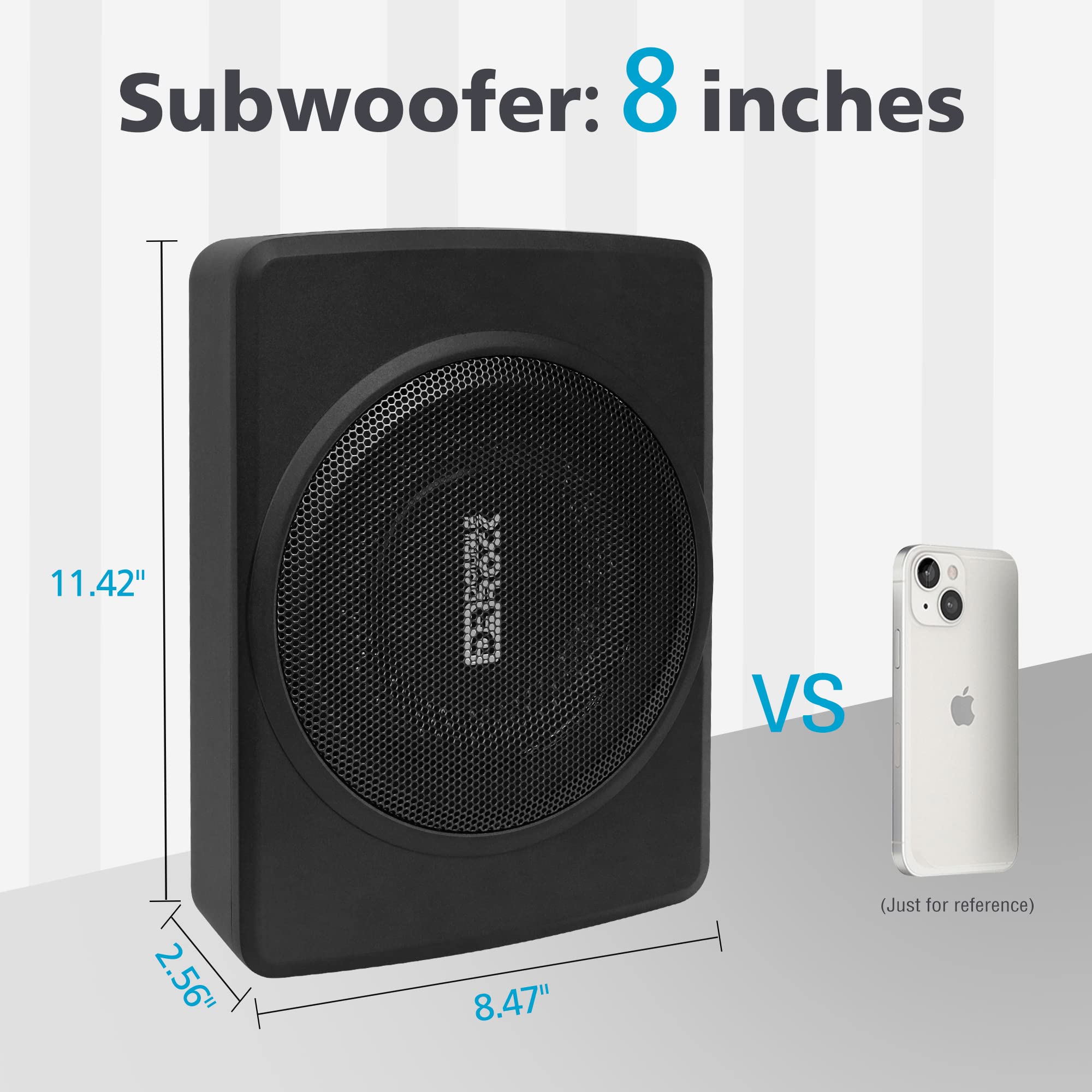 CB08 8 Inch Slim Under Seat Car Subwoofer - 600W Powered Active Sub with Built-in Amplifier | Black Aluminum & Green LED Design | Perfect for Trucks, SUVs & Compact Cars | Enhanced Bass for Road Trips & Daily Commutes
