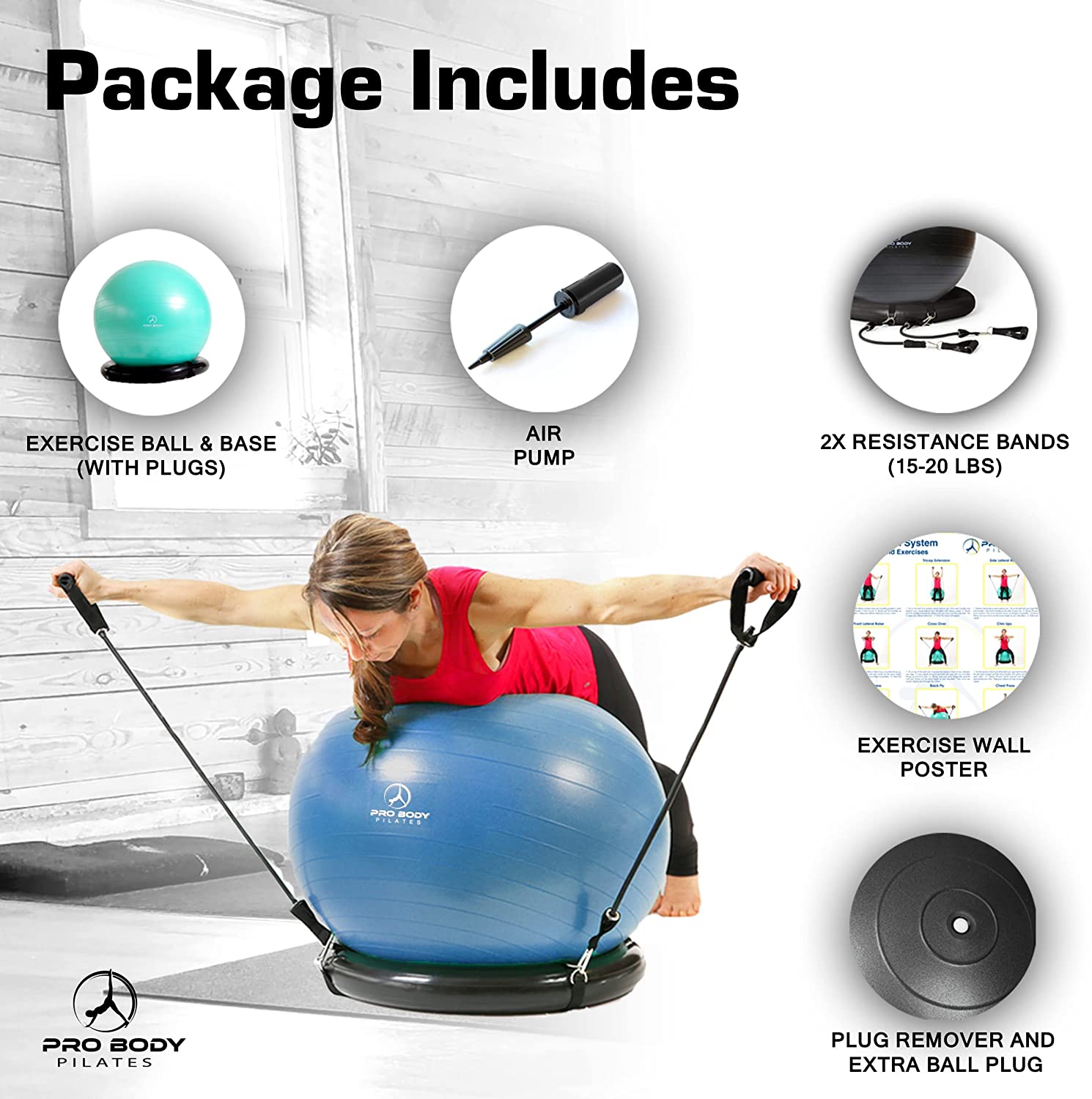 Best Exercise Ball Chair with Stable Base & Resistance Bands - Ergonomic Office & Home Workout Seat for Yoga, Fitness, and Posture Correction