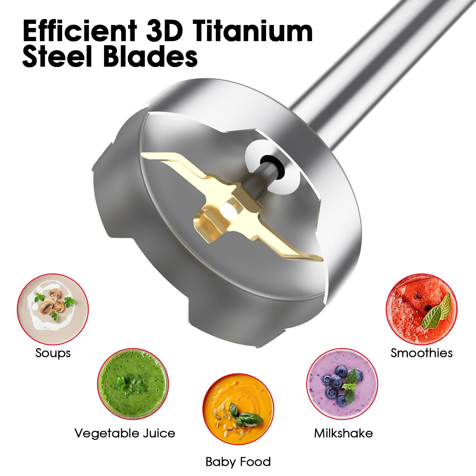 Premium 12-Speed Immersion Hand Blender with Titanium Blades - BPA-Free Kitchen Mixer Includes Chopper Bowl, Whisk & Milk Frother - Perfect for Smoothies, Soups & Baking