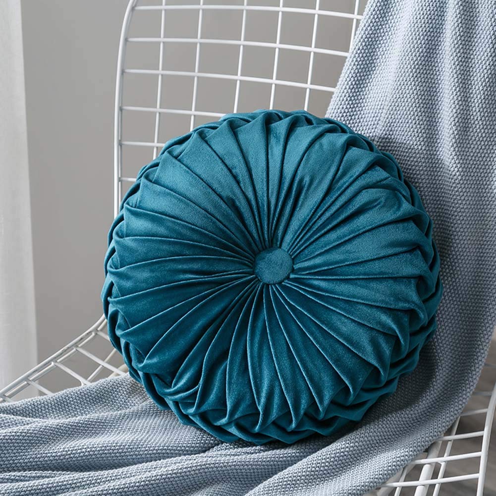 Luxury Velvet Round Throw Pillow Covers - Soft Pleated Cushion Covers for Sofa, Chair, Floor & Car Decor (Candy Green, 18