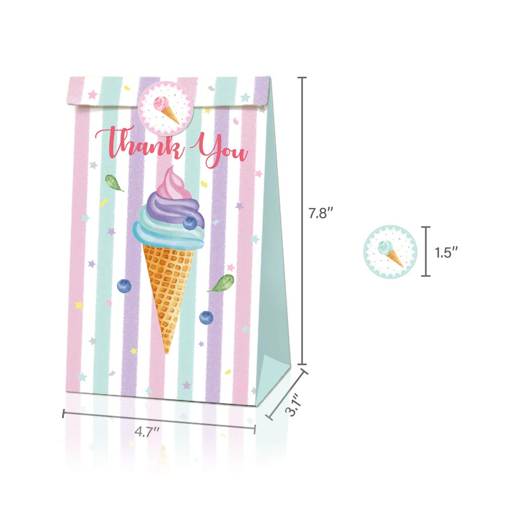 24-Piece Ice Cream Party Favor Bags with 36 Stickers - Popsicle Themed Paper Gift Bags for Birthday Parties, Baby Showers & Summer Events - Perfect for Kids' Treats, Goodie Bags & Party Decorations
