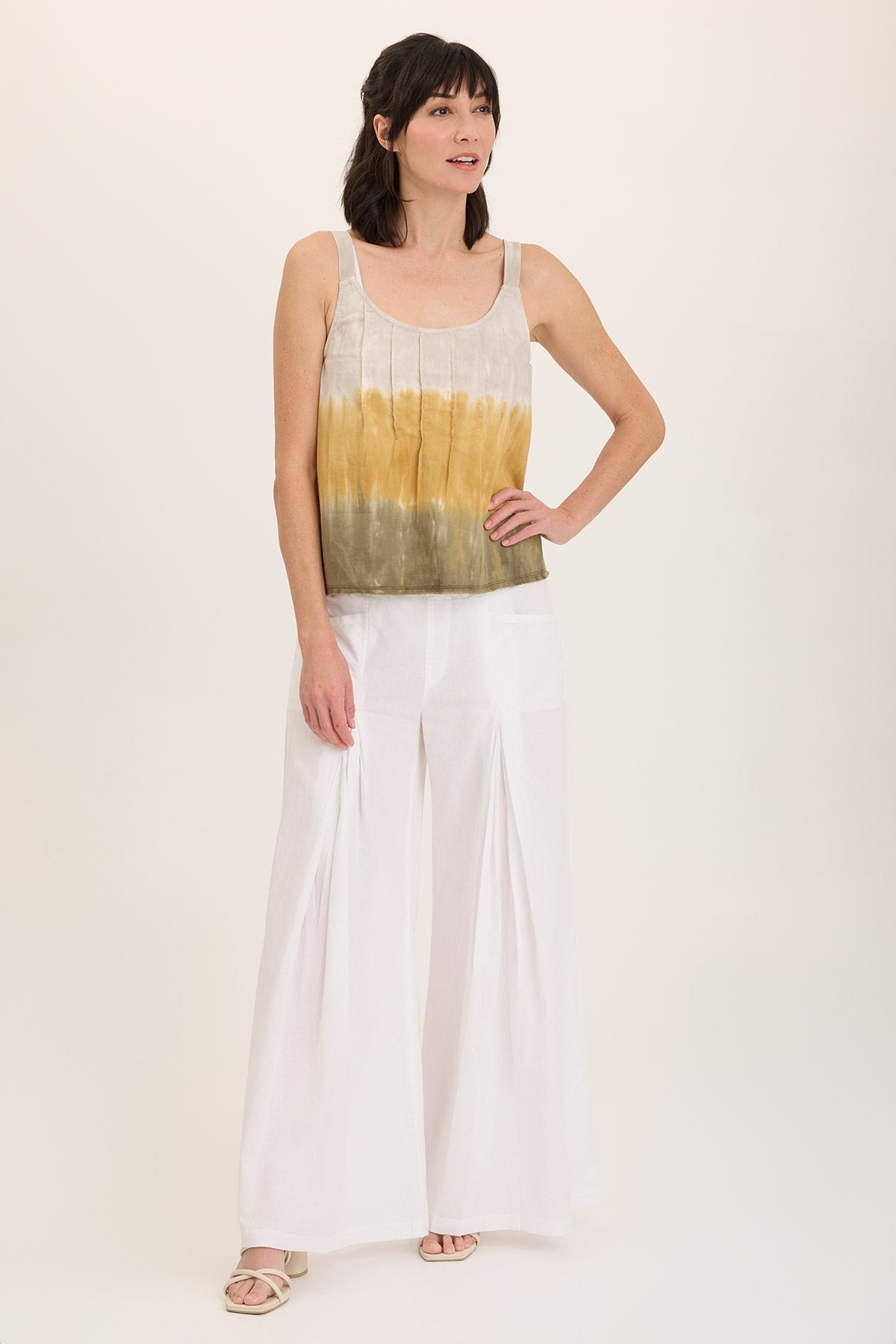 Shawnie Linen Billowy Pintuck Tank Top - Women's Breathable Summer Blouse for Casual Wear & Beach Outfits