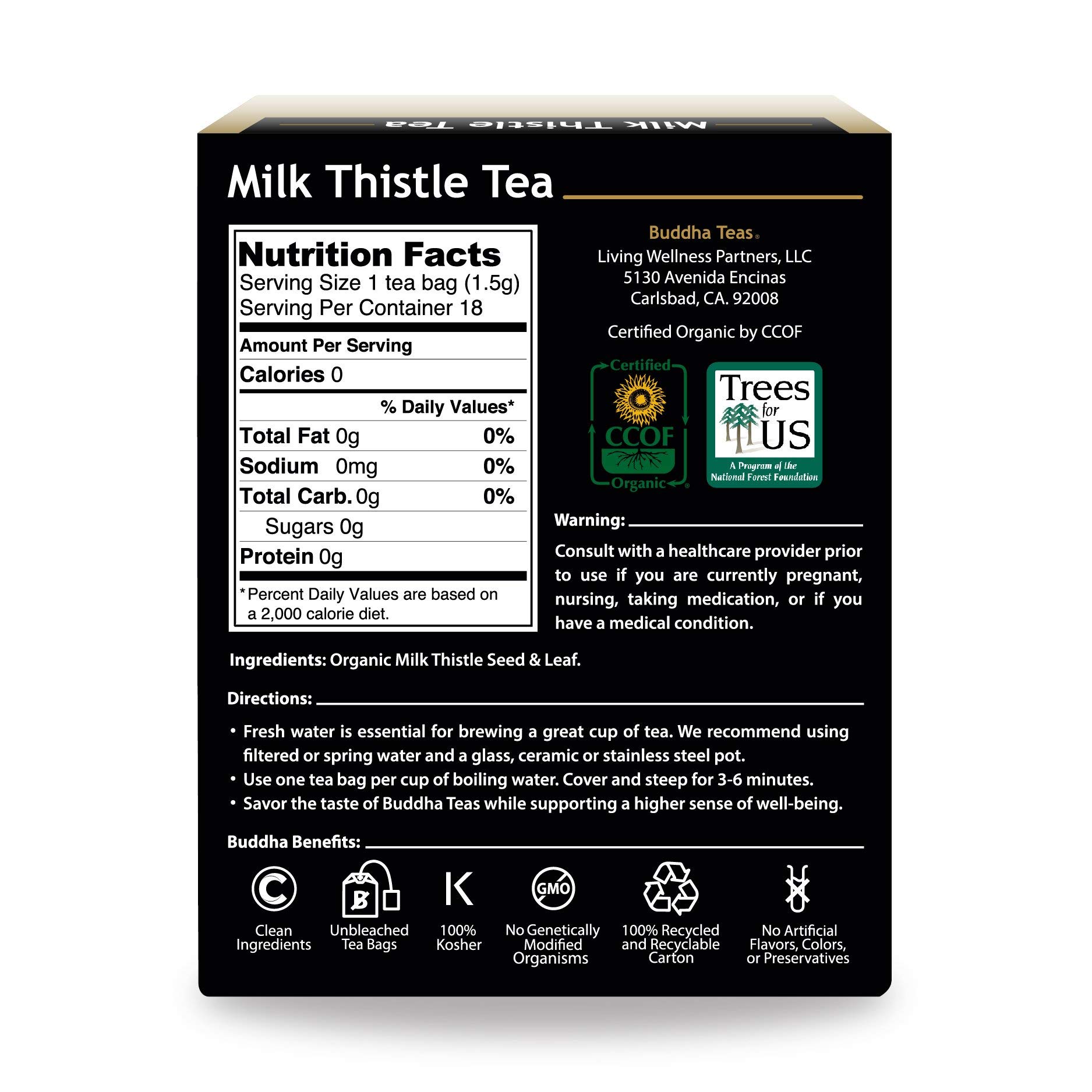Organic Milk Thistle Tea by Buddha Teas - OU Kosher, USDA & CCOF Certified, 18 Bleach-Free Tea Bags | Supports Liver Health & Detox, Perfect for Daily Wellness & Relaxation