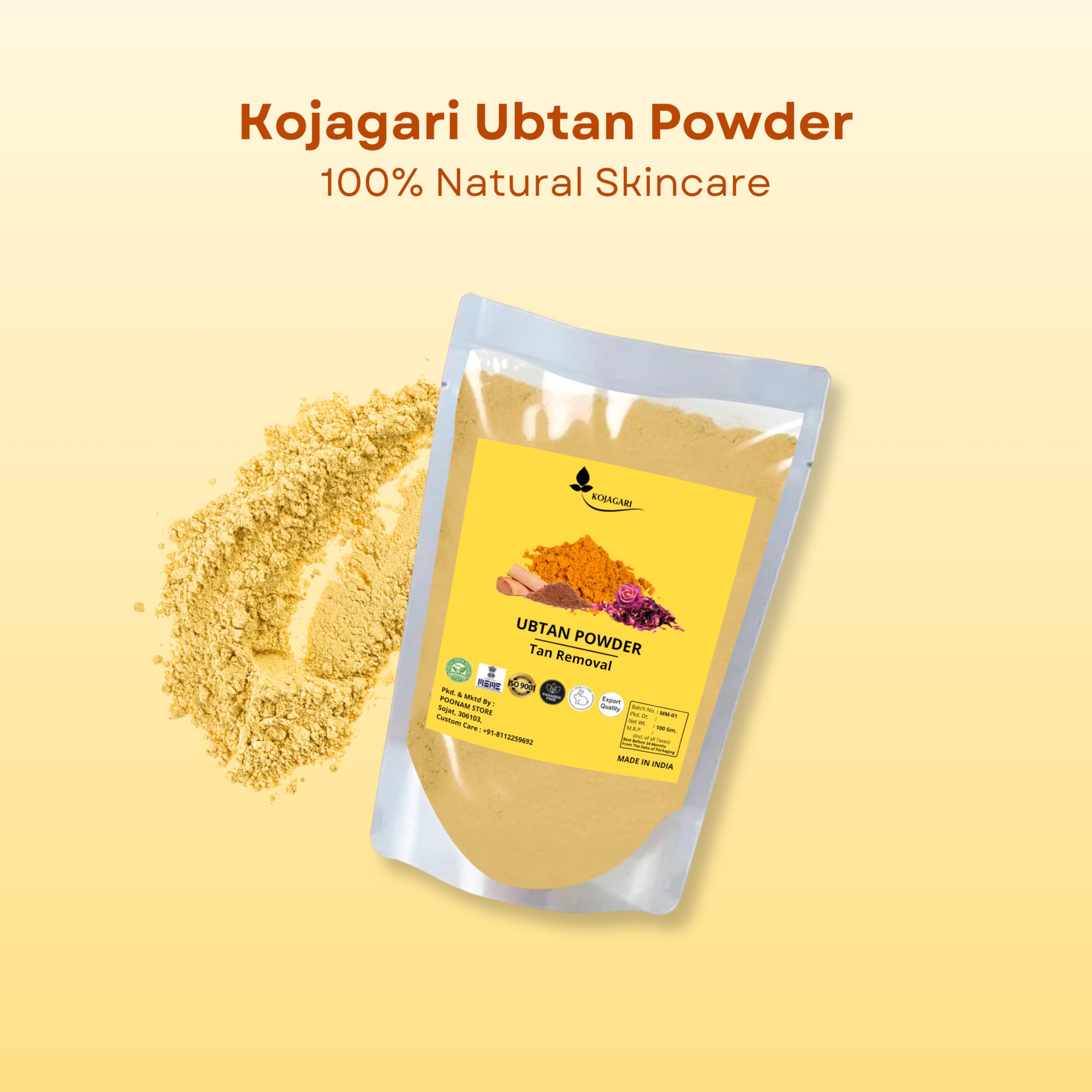 Kojagari Ubtan Powder - Natural Skin Brightening & Tan Removal Face & Body Scrub for All Skin Types | With Sandalwood, Saffron, Rose & Ayurvedic Herbs | 100g | Perfect for Daily Glow & Bridal Skincare Routine