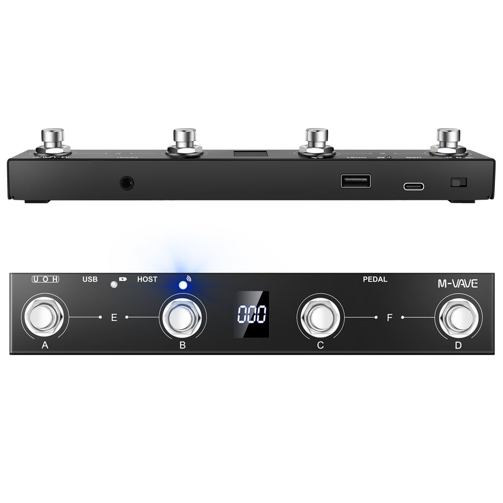 M-VAVE Chocolate Plus Wireless MIDI Controller - 4 Programmable Buttons, Portable & Rechargeable Foot Pedal for Guitar, Keyboard & Music Production | Stage & Studio Use
