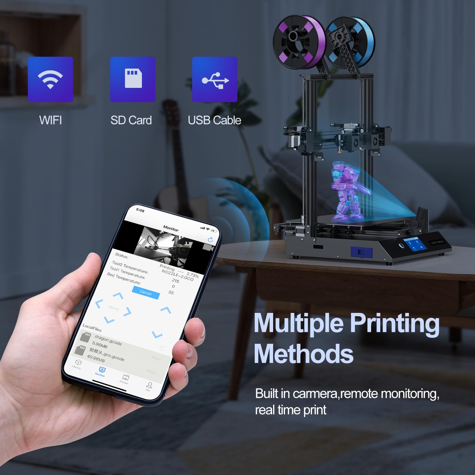 Entina X40 V3 IDEX 3D Printer - Independent Dual Extruder with 295° High Temp Nozzles, 32-bit Silent Motherboard, 4.3