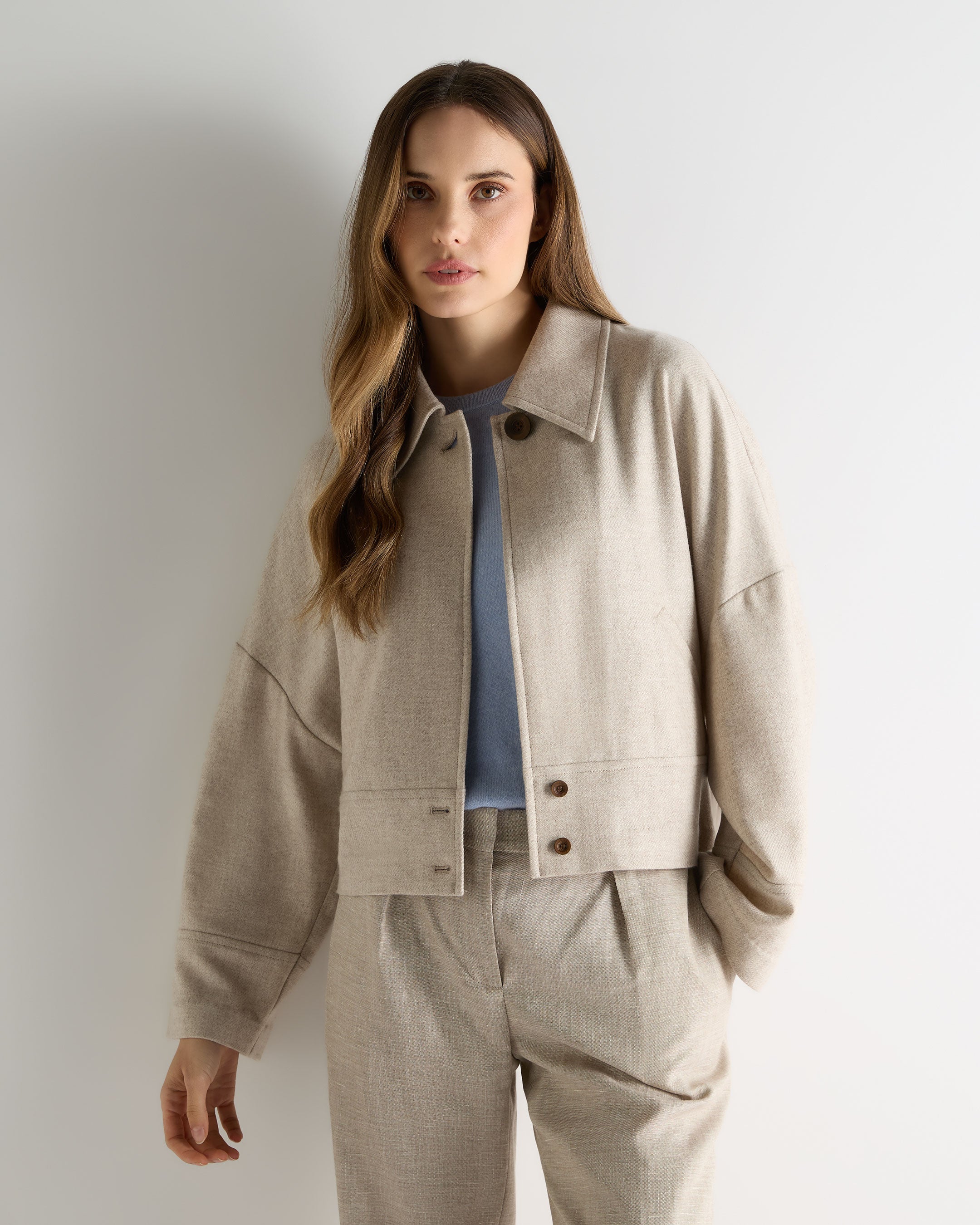 Luxury Women's Cashmere Jacket - Soft Woven Beige & Brown Coat for Fall & Winter | Perfect for Office, Travel & Casual Outfits