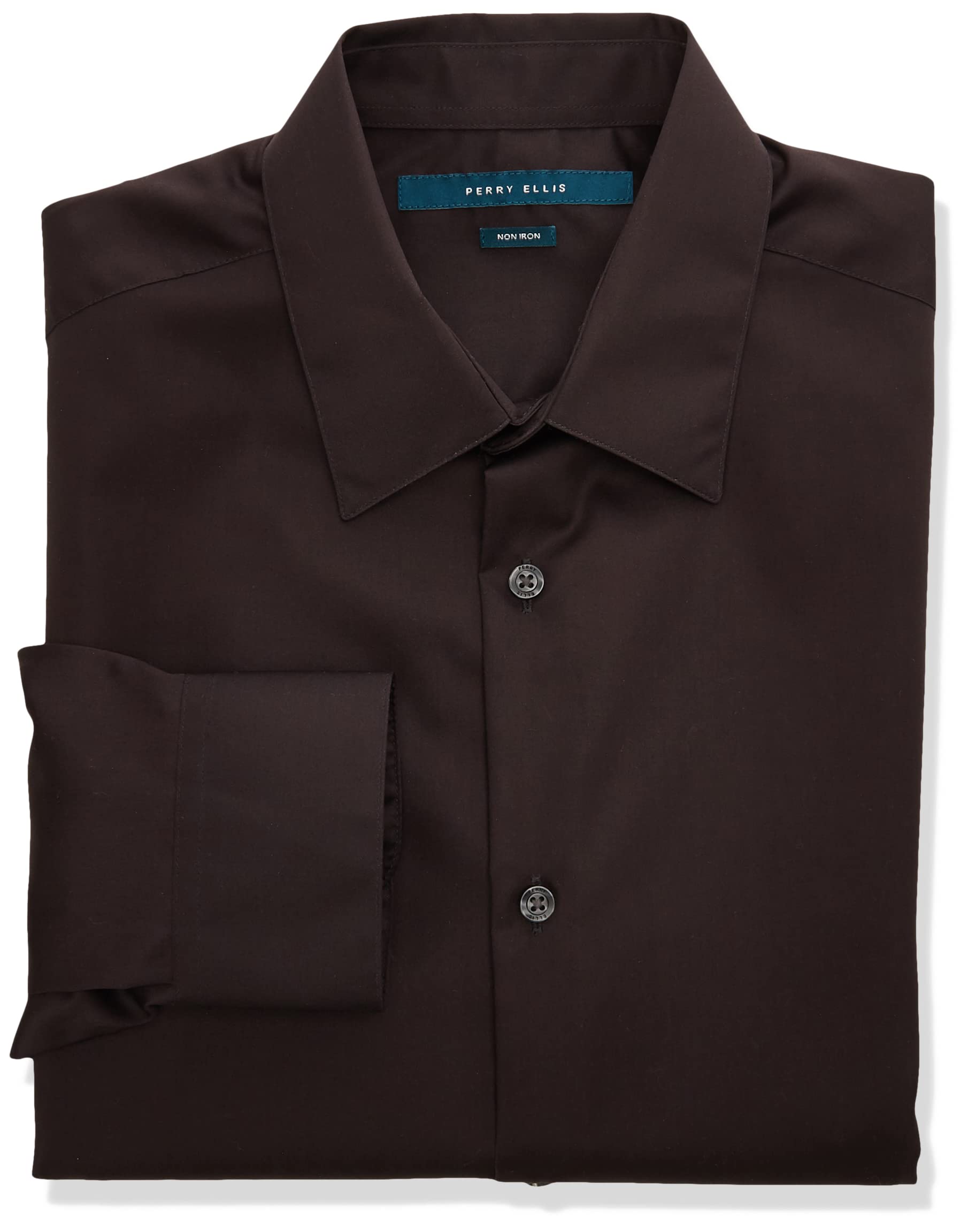 Perry Ellis Men's Non-Iron Twill Long Sleeve Dress Shirt - Point Collar, Regular Fit Button Down for Business, Office & Formal Occasions