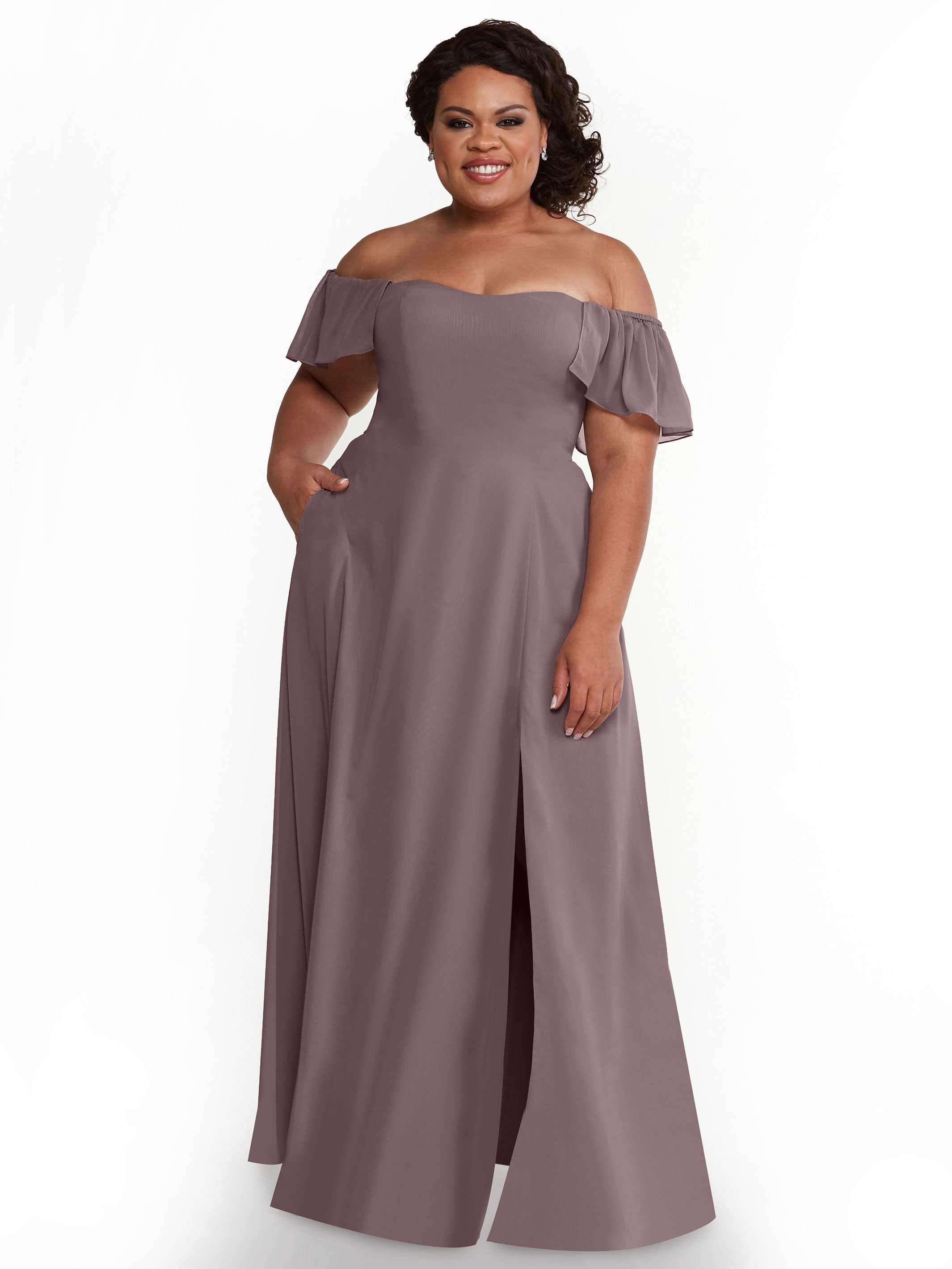 Elegant A-Line Off-The-Shoulder Chiffon Bridesmaid Dress with Pockets - Perfect for Weddings, Parties & Formal Events (Style: ALT2)