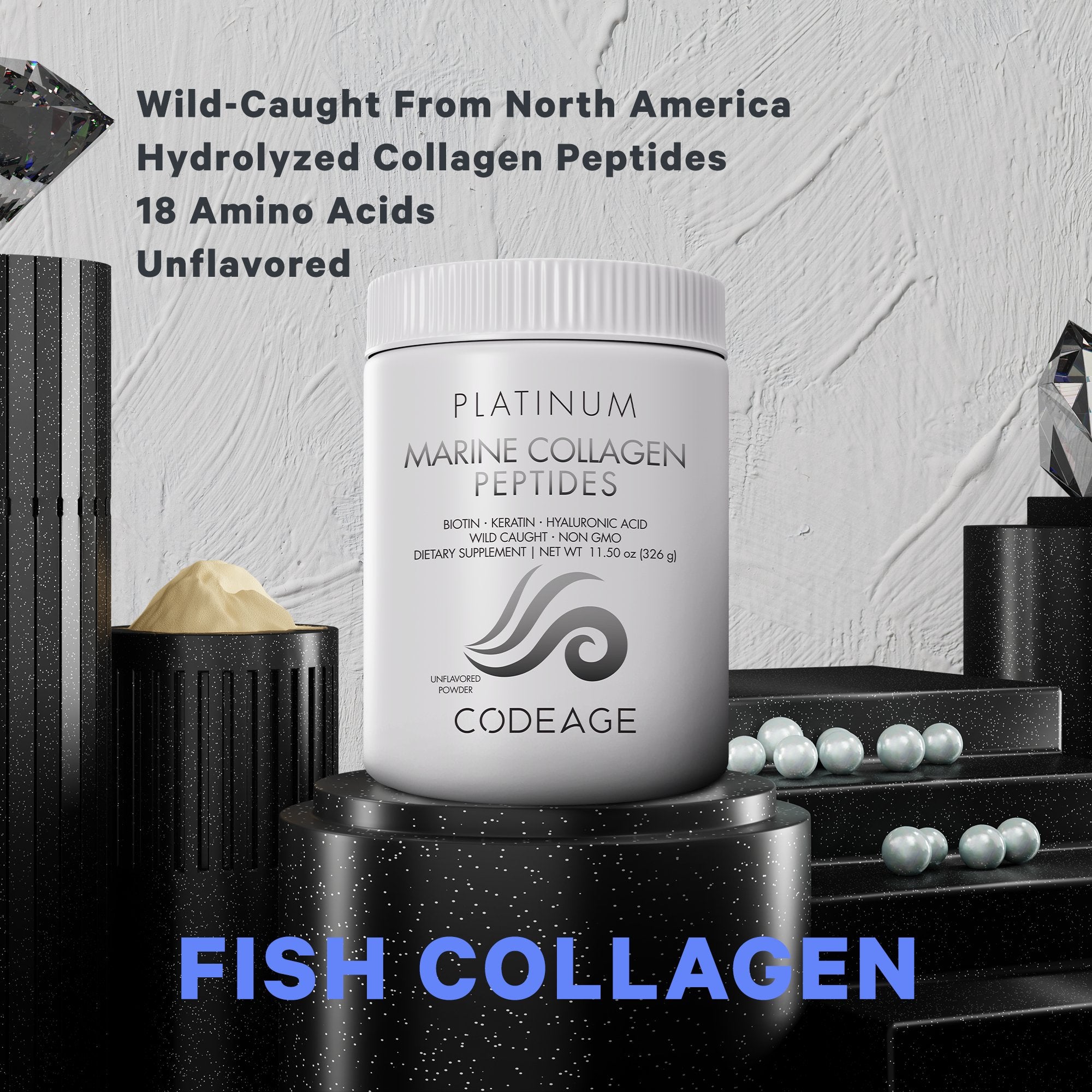 Premium Marine Collagen Peptides Powder by Codeage - Hydrolyzed for Better Absorption, Supports Skin, Hair & Joint Health - Ideal for Smoothies, Coffee & Post-Workout Recovery