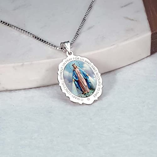 Miraculous Medal Necklace Catholic Virgin Mary Pendant - 10K/14K Yellow/White Gold & Sterling Silver Religious Jewelry for Women & Men - Perfect Christian Gift, First Communion Present for Boys & Girls - Ideal for Daily Wear, Prayer & Special Occasions