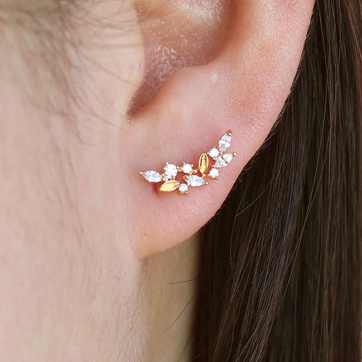 Elegant Curved Cubic Leaves Earrings for Women - Trendy Botanical Jewelry for Parties, Weddings & Everyday Wear