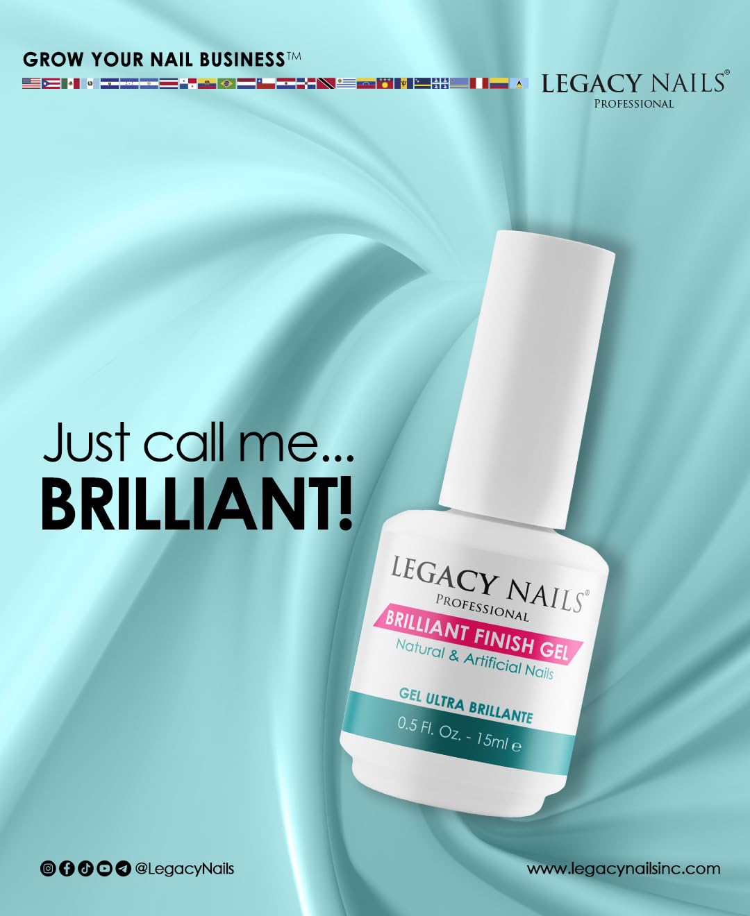 Legacy Nails Professional Brilliant Finish Gel Top Coat 0.5oz - High Gloss Shine for Natural, Acrylic, Gel & Fiberglass Nails - Chip Resistant, Fast Curing UV/LED Polish - Perfect for Salon & Home Manicures