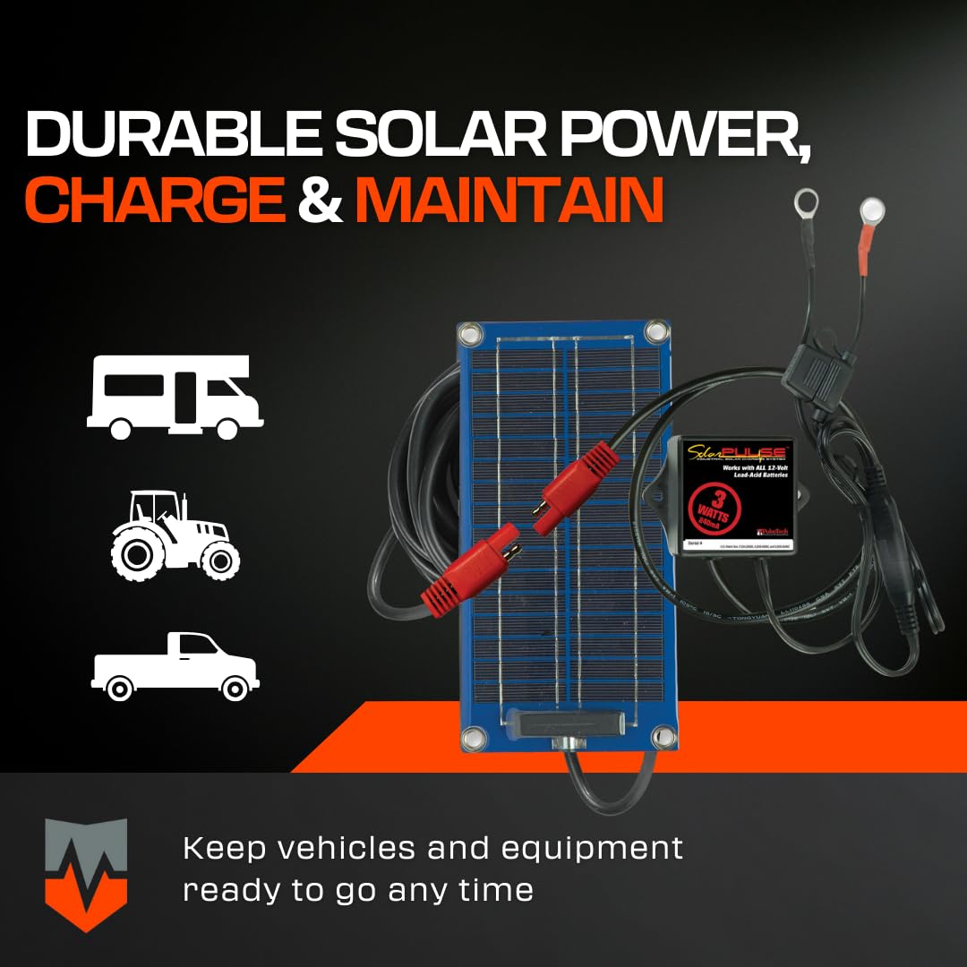 PulseTech SolarPulse SP-3 3W Solar Battery Charger & Maintainer for Cars, Boats, RVs - Weatherproof 12V Solar Panel Charger for Outdoor & Emergency Use