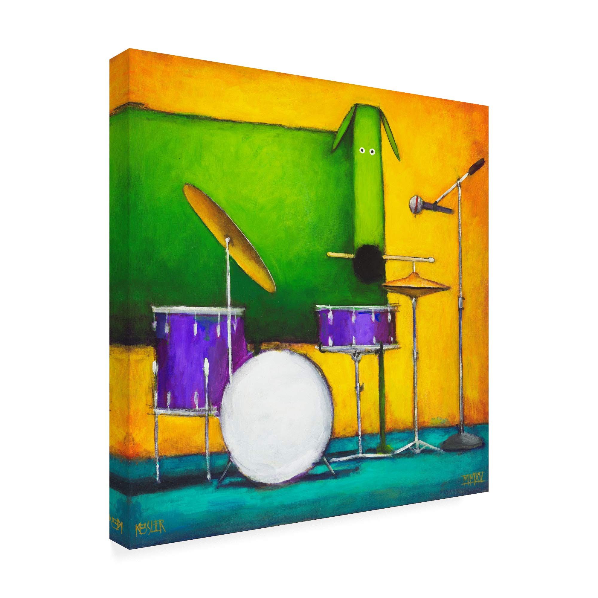 Trademark Fine Art Drum Dog by Daniel Patrick Kessler - 18x18 Canvas Wall Art - Modern Home Decor for Living Room, Bedroom & Office