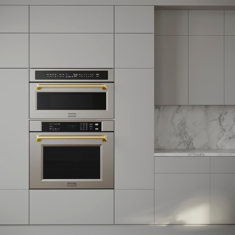 ZLINE Autograph Edition 30 Inch Professional True Convection Single Wall Oven with Air Fry & Self Clean - Stainless Steel with Polished Gold Handle (WASZ 30 G) | Perfect for Home Chefs & Modern Kitchens | Baking, Roasting & Air Frying
