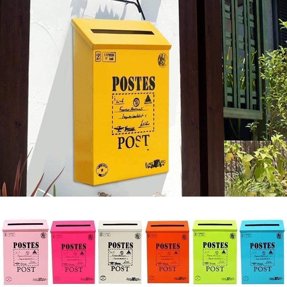 Vintage Retro Metal Mailbox with Lock - Outdoor Letterbox, Post Box, Parcel Drop Box for Home, Garden & Office - Secure Mail Collection & Newspaper Delivery Solution