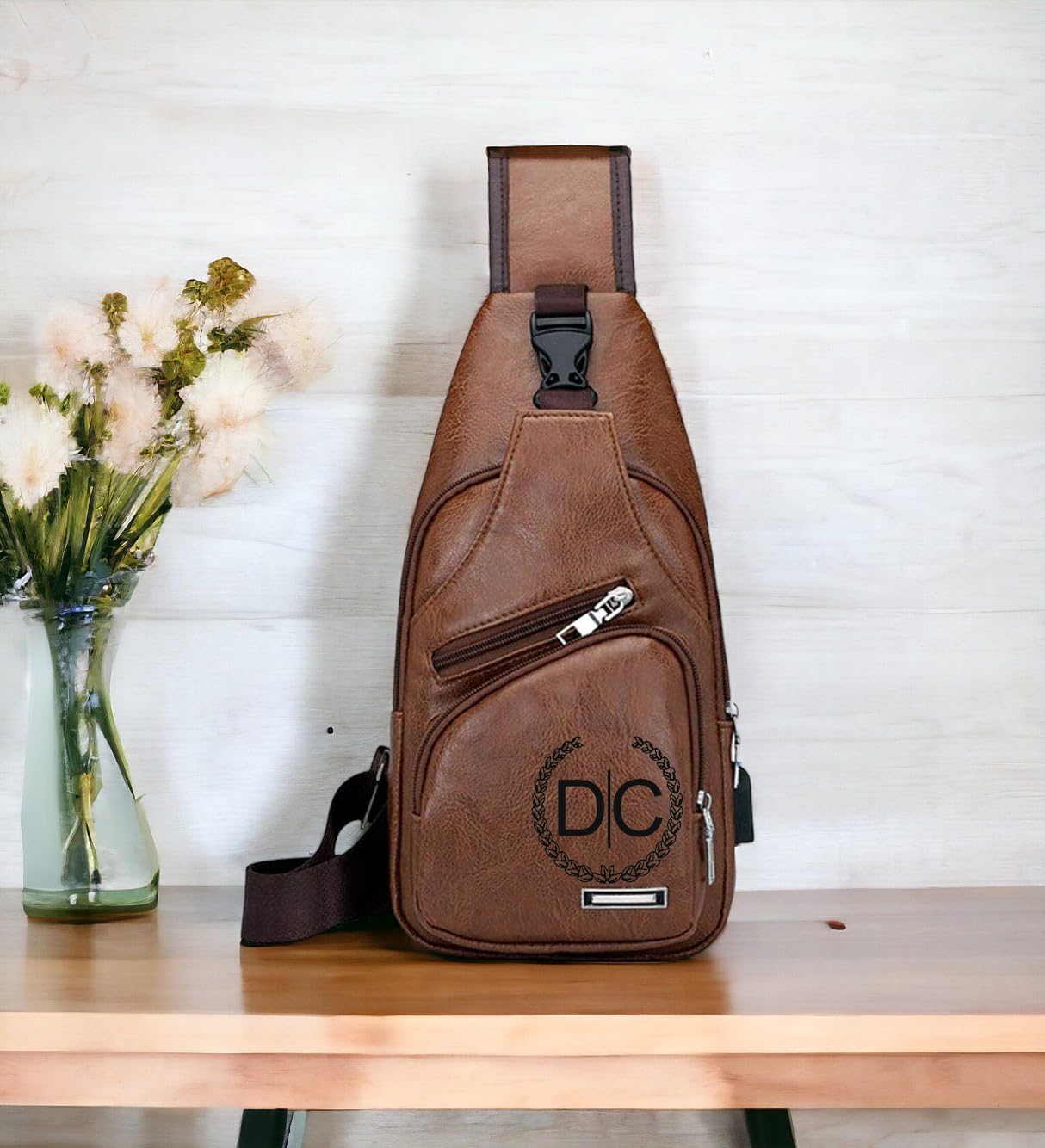 Premium Genuine Leather Sling Bag for Men & Women - Adjustable Crossbody Chest Bag with USB Charging Port - Stylish Unisex Travel Backpack for Daily Commute, Weekend Outings & Outdoor Adventures