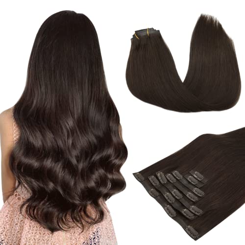 MAXITA 22 Inch Real Human Hair Extensions - 7pcs 110g Light Dark Brown Remy Straight Clip-Ins for Women | Seamless & Natural Look | Perfect for Parties, Weddings & Everyday Styling