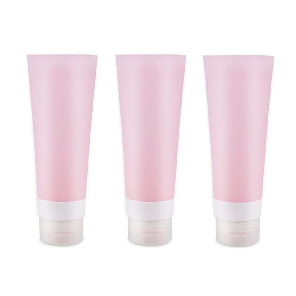 3PCS Refillable Soft Silicone Squeeze Tubes - Travel Size Pink Cosmetic Containers for Cream, Lotion, Shampoo & Toiletries | Portable Leak-Proof Storage for Facial Cleanser, Shower Gel & Skincare Products | Ideal for Travel, Gym & Home Use