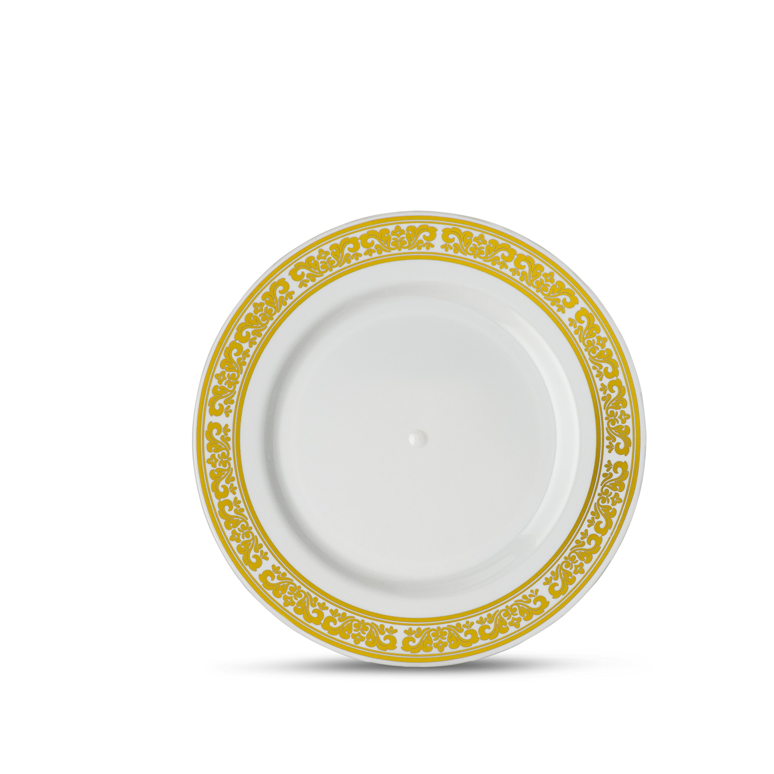 Laura Stein Designer 10-Pack 6-Inch Premium Heavyweight Plastic Dessert Plates with Gold Border - Elegant Disposable Tableware for Weddings, Parties, and Special Events