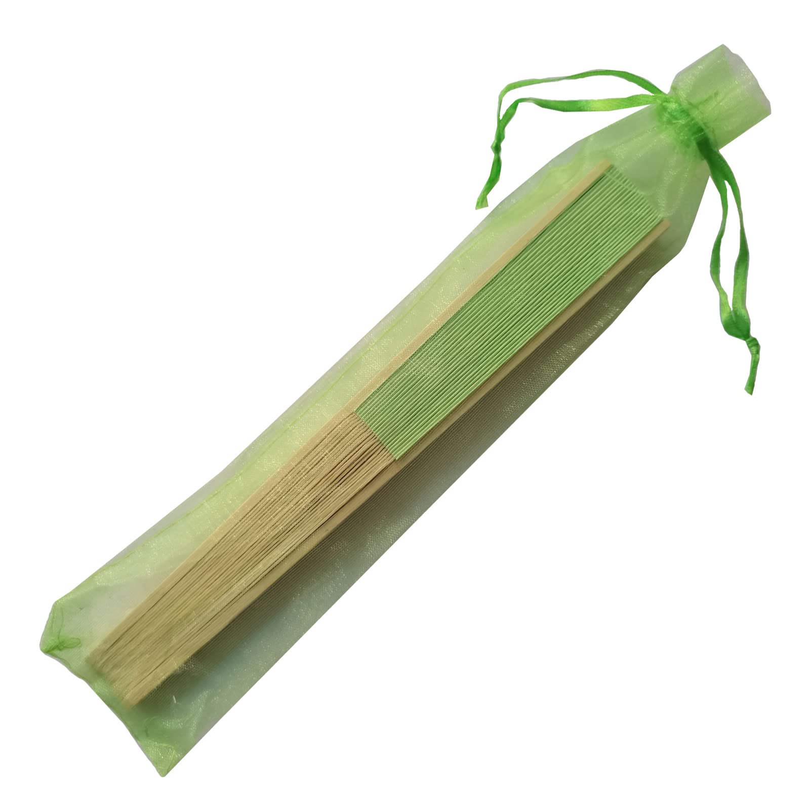 50pcs Bamboo Handheld Folding Fans with Organza Bags - Light Green Wedding Party Favors, DIY Decorative Hand Fans for Weddings, Bridal Showers, Baby Showers & Summer Events
