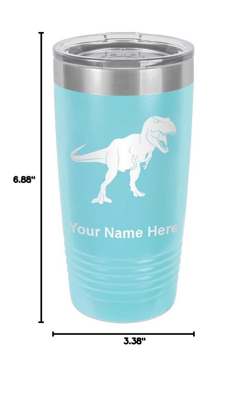 LaserGram 20oz Vacuum Insulated Stainless Steel Tumbler Mug with Lid - Custom Tyrannosaurus Rex Dinosaur Design, Personalized Engraving Option - Light Blue - Perfect for Coffee, Tea & Cold Drinks at Home, Office or Outdoor Adventures