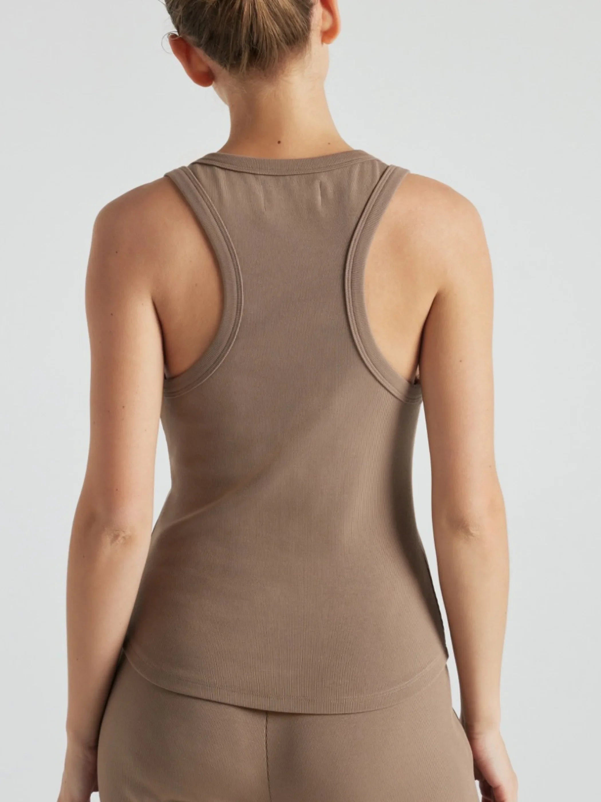 Serene Rib Tank Top - Soft Pine Bark Color Women's Casual Shirt for Everyday Wear & Layering