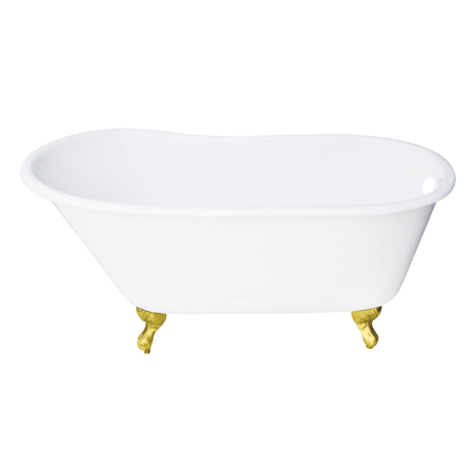 Aqua Eden 53 Inch White Cast Iron Clawfoot Bathtub - Oval Single Slipper Tub with Polished Brass Feet (No Faucet Drillings) | Vintage Bathroom Decor, Freestanding Soaking Tub for Spa-Like Relaxation