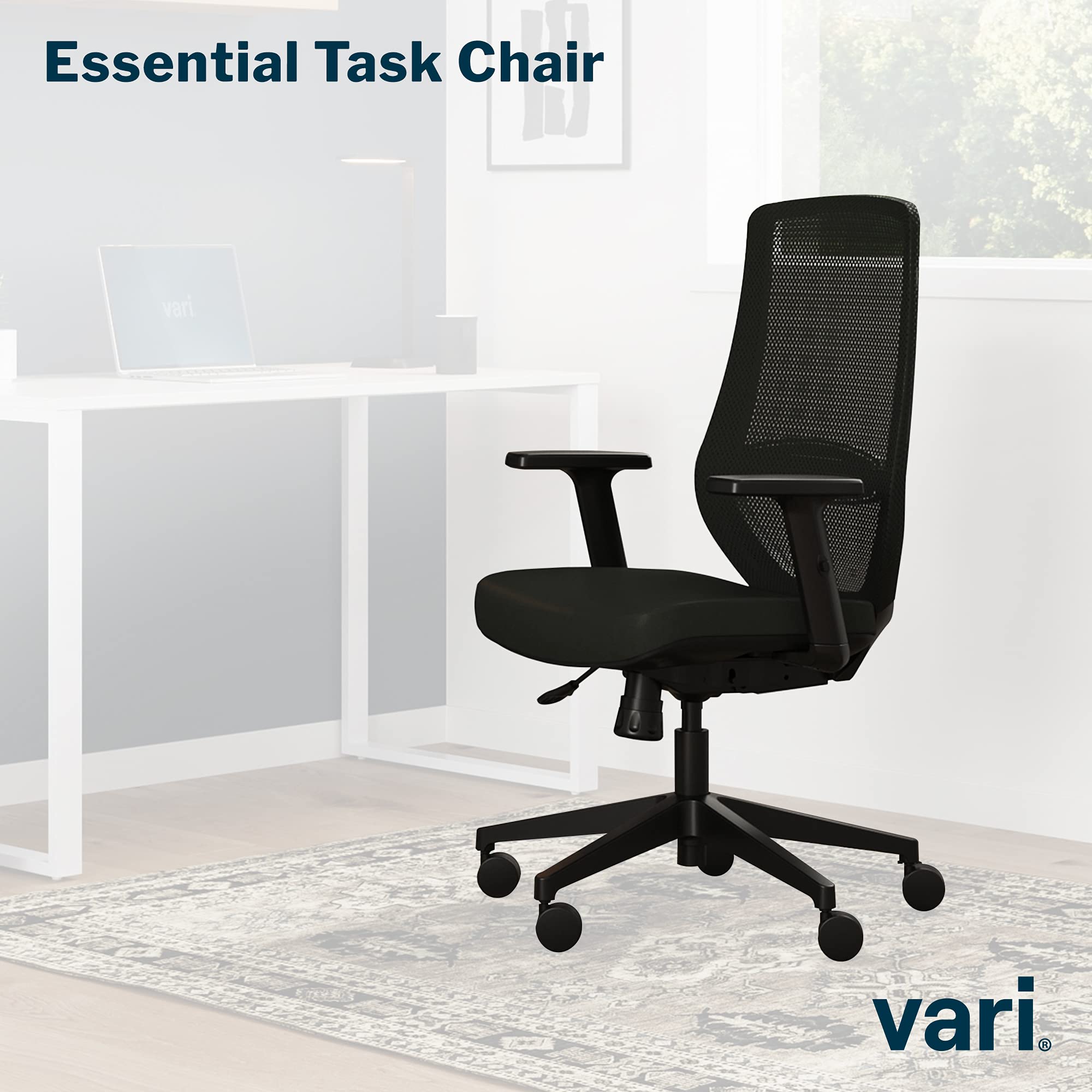 Varidesk Essential Task Chair - Ergonomic Mesh Office Chair with Adjustable Height, Lumbar Support & Breathable Backrest - Perfect for Home Office, Computer Work & Gaming Setup - Black (Easy Assembly)